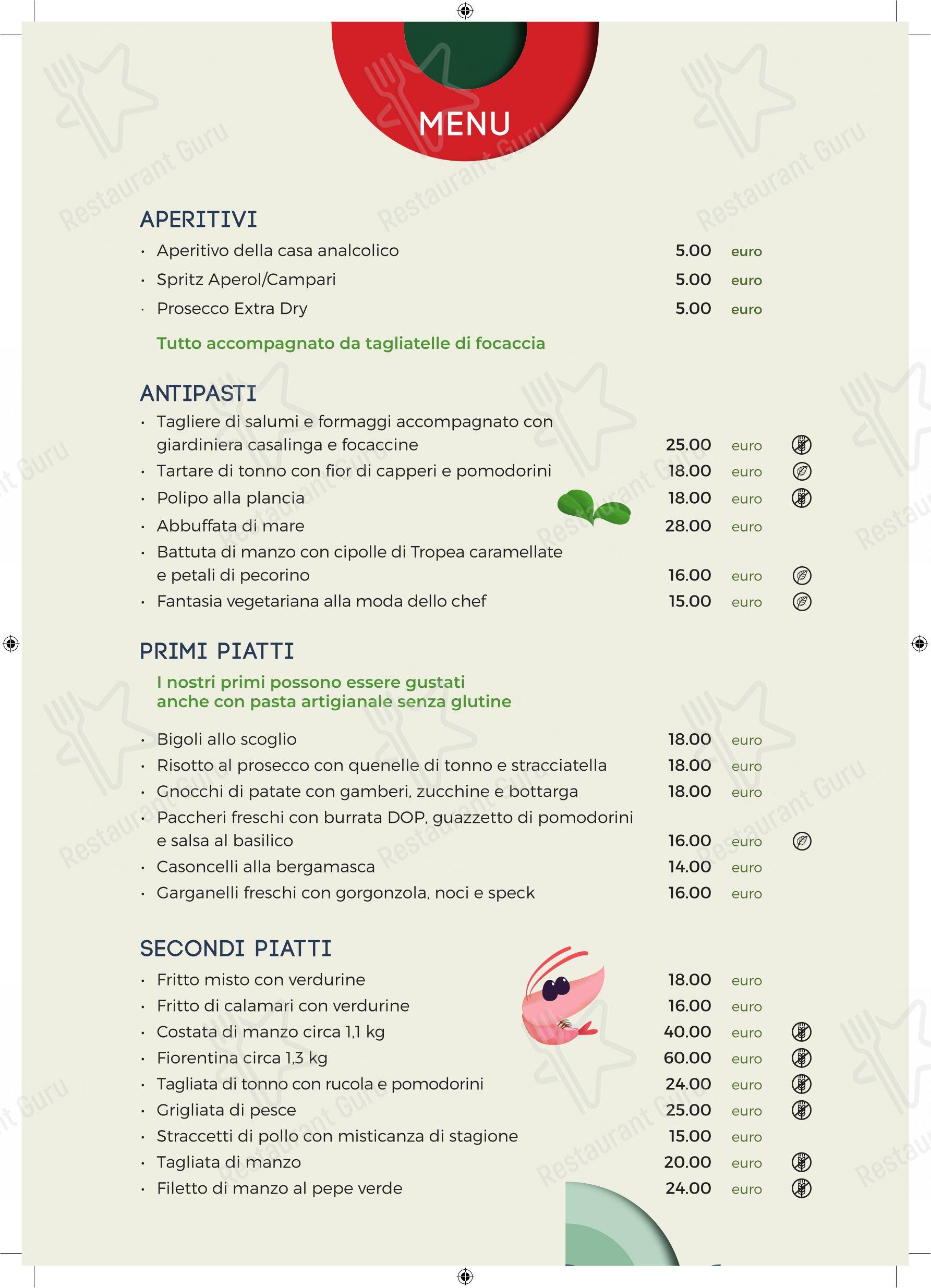 Menu bar per Mi gioco la pizza ristorante