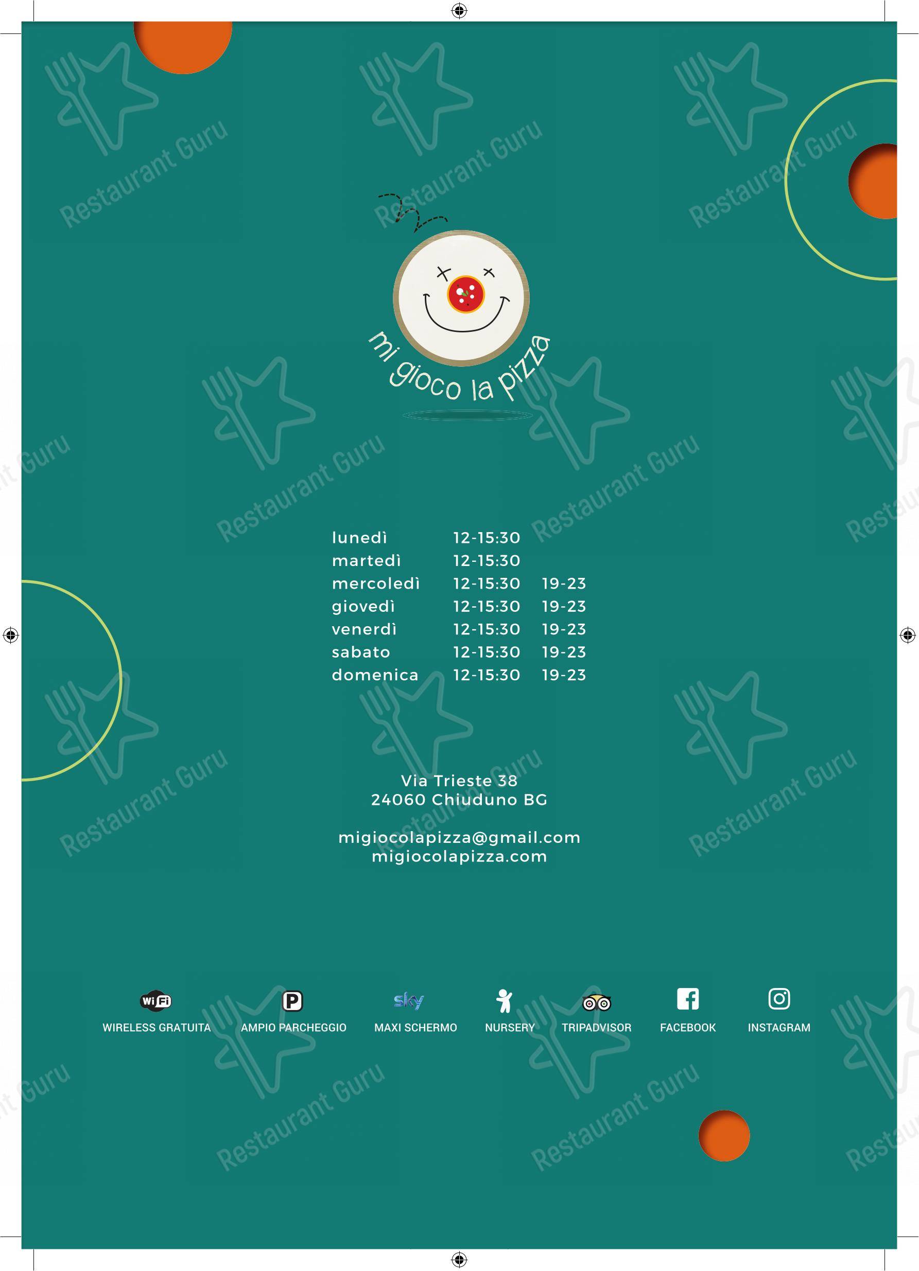 Menu bar per Mi gioco la pizza ristorante
