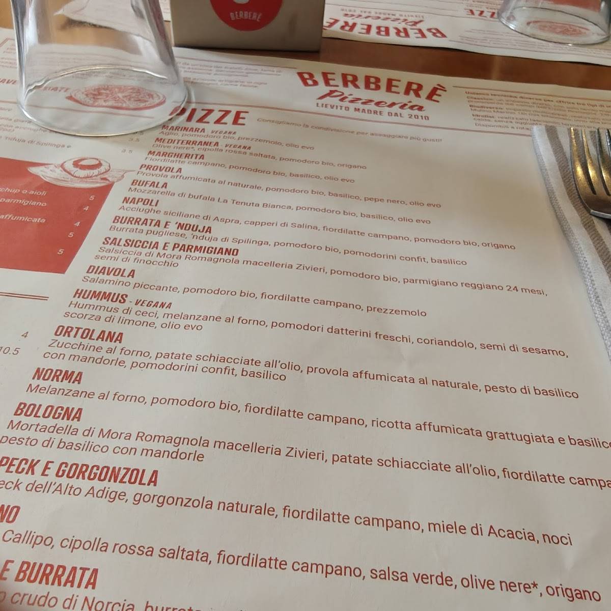 Menu di Berberè Milano Centrale 