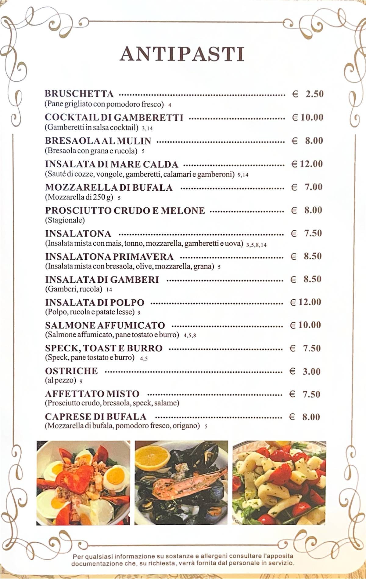 Menu di Mulin de Milan 
