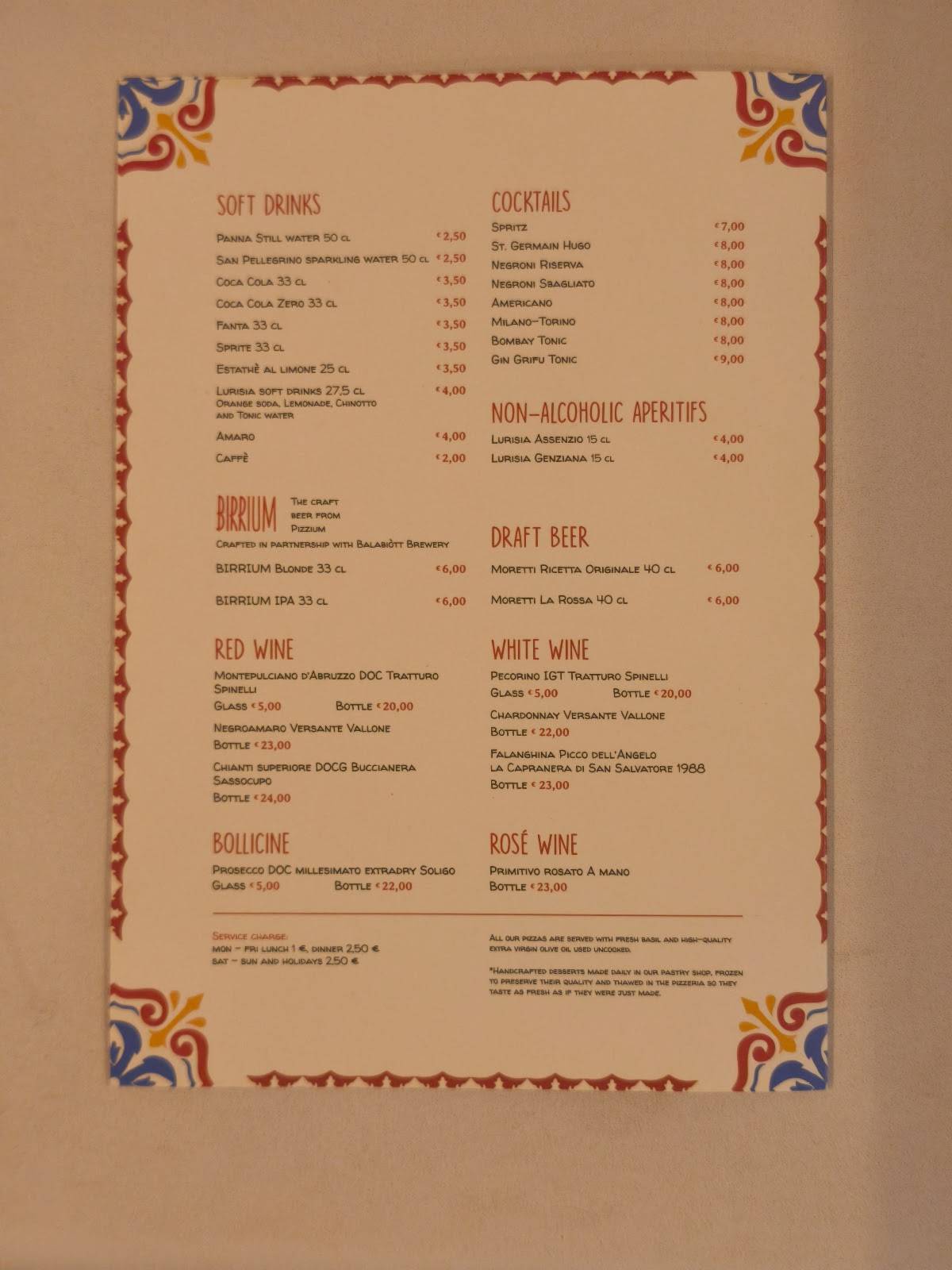Menu di Pizzium 