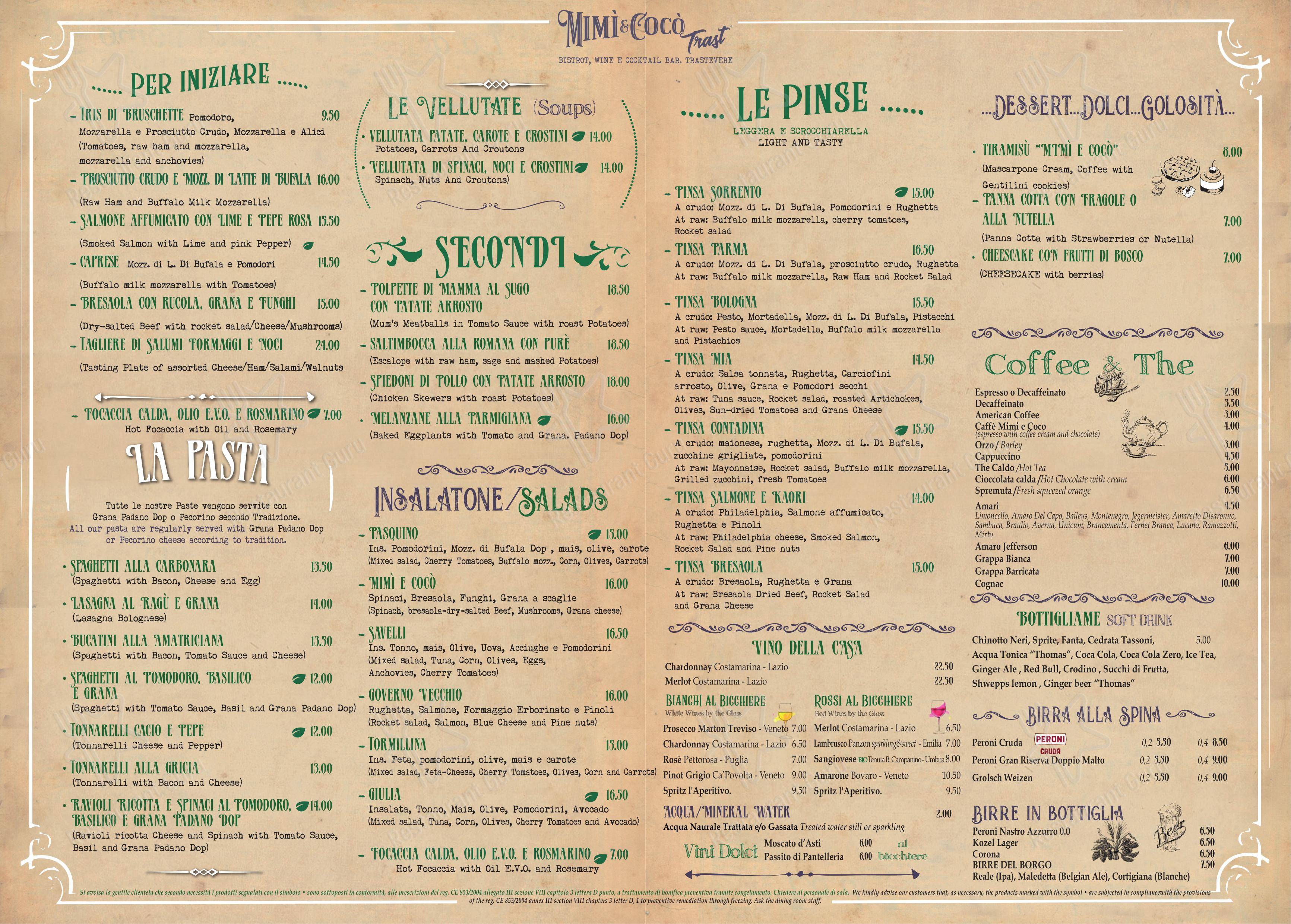 Mimì E Cocò Trast in Roma - Menu