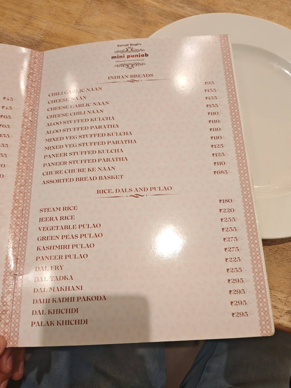 Mini Punjab Vashi menu
