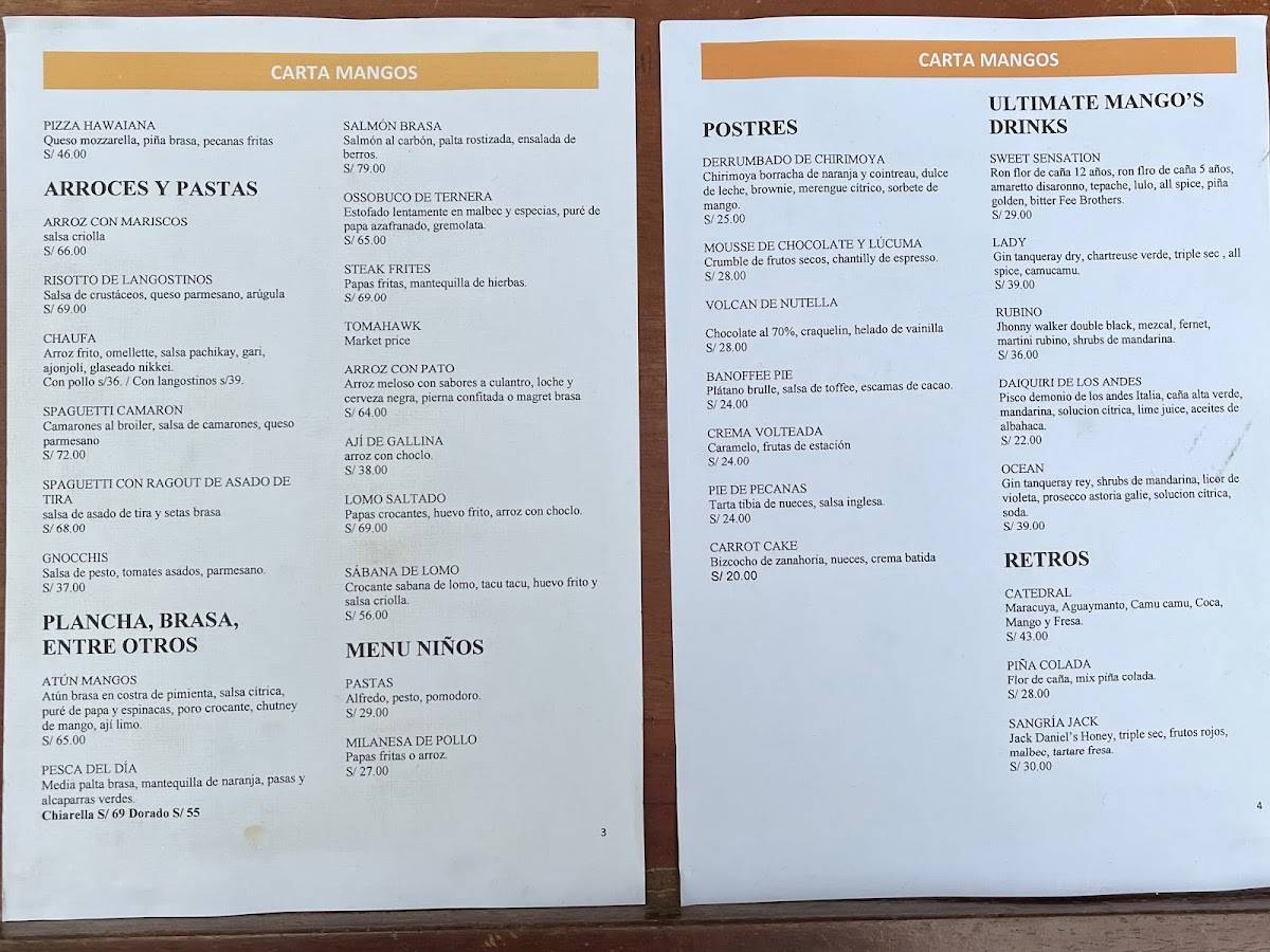 Menu at Mangos Restaurante, Miraflores,