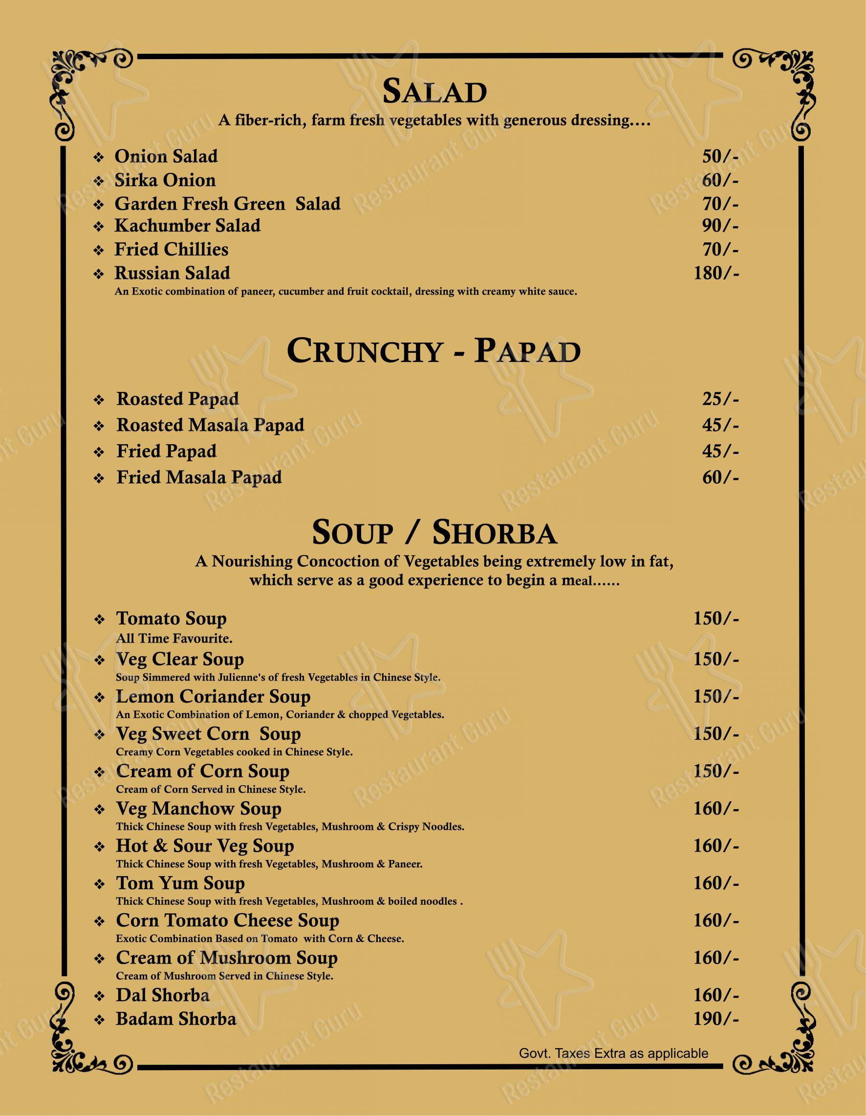 Menu for Mishtten Club & Resort in Jhalawar
