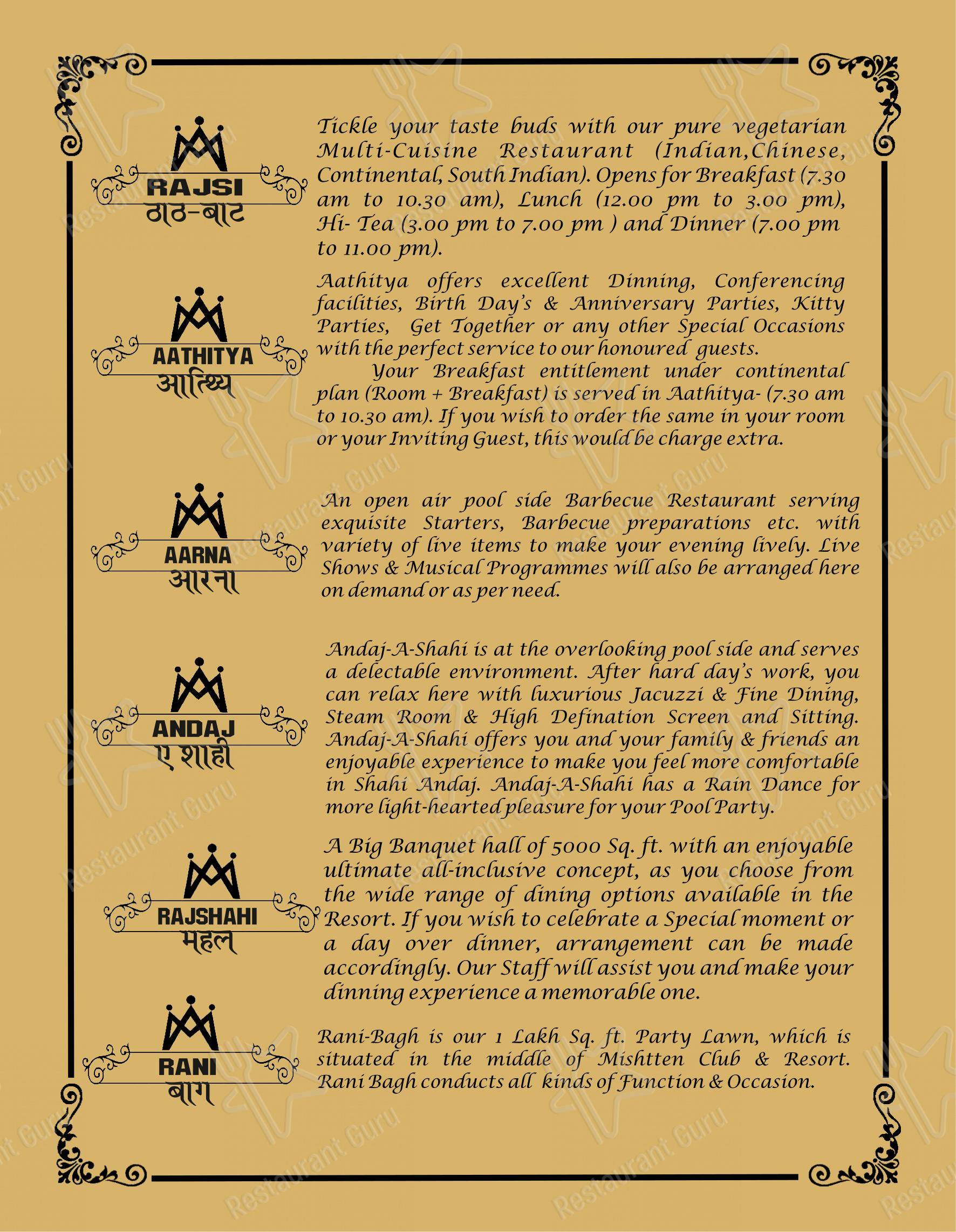 Mishtten Club & Resort - Menu