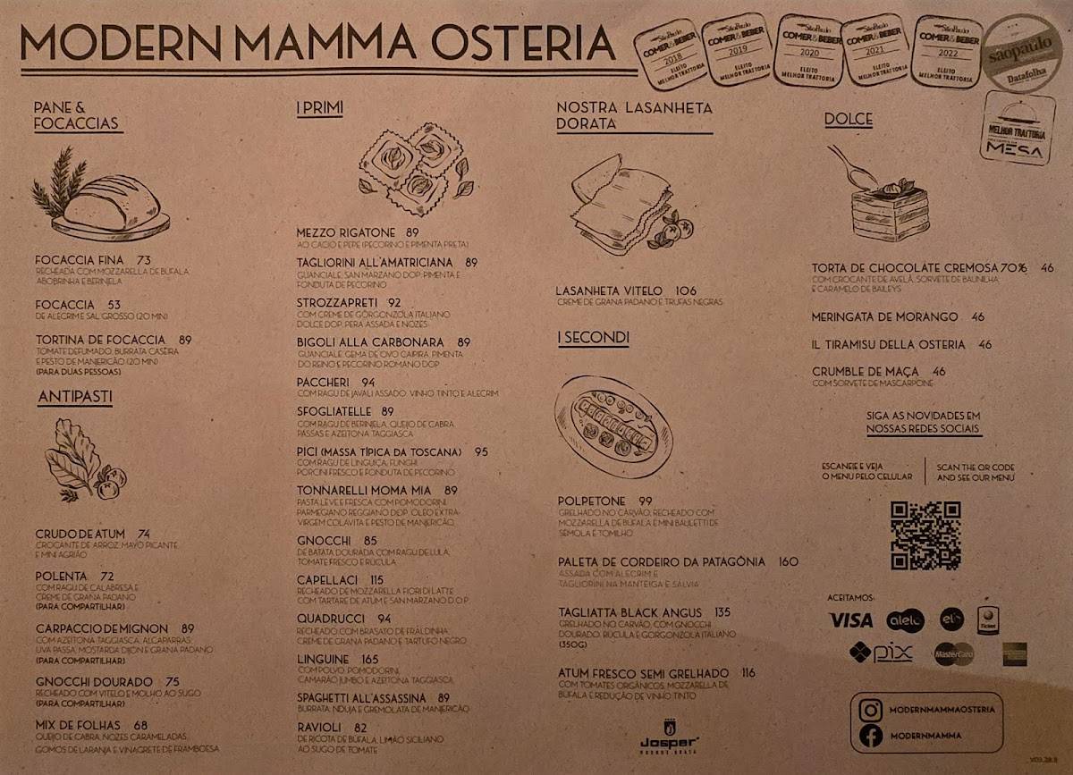 MOMA ITAIM - Modern Mamma Osteria cardápio