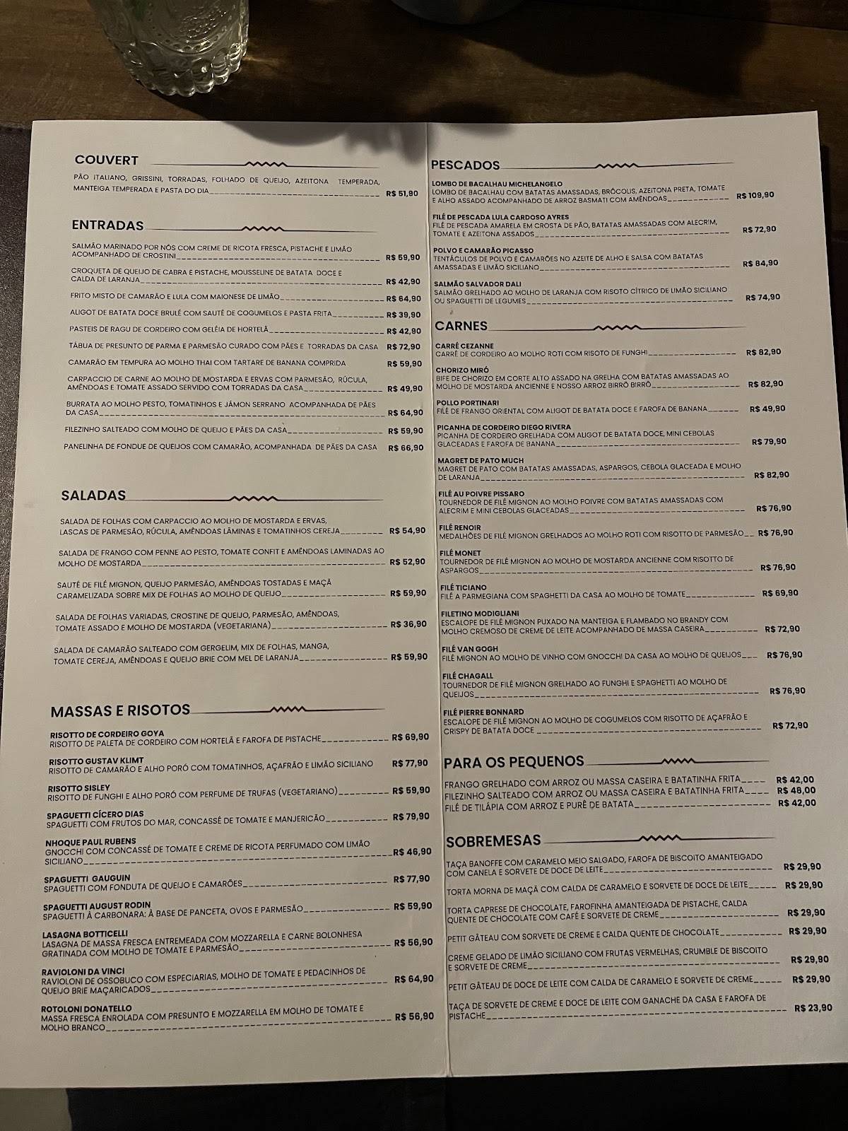 Modigliani Bistrô cardápio