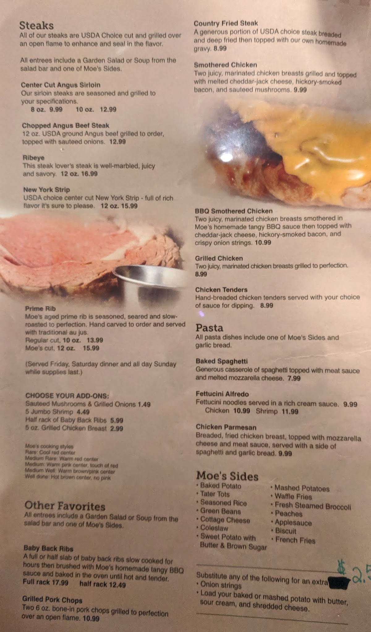Menu at Moe's Restaurant, Huntington