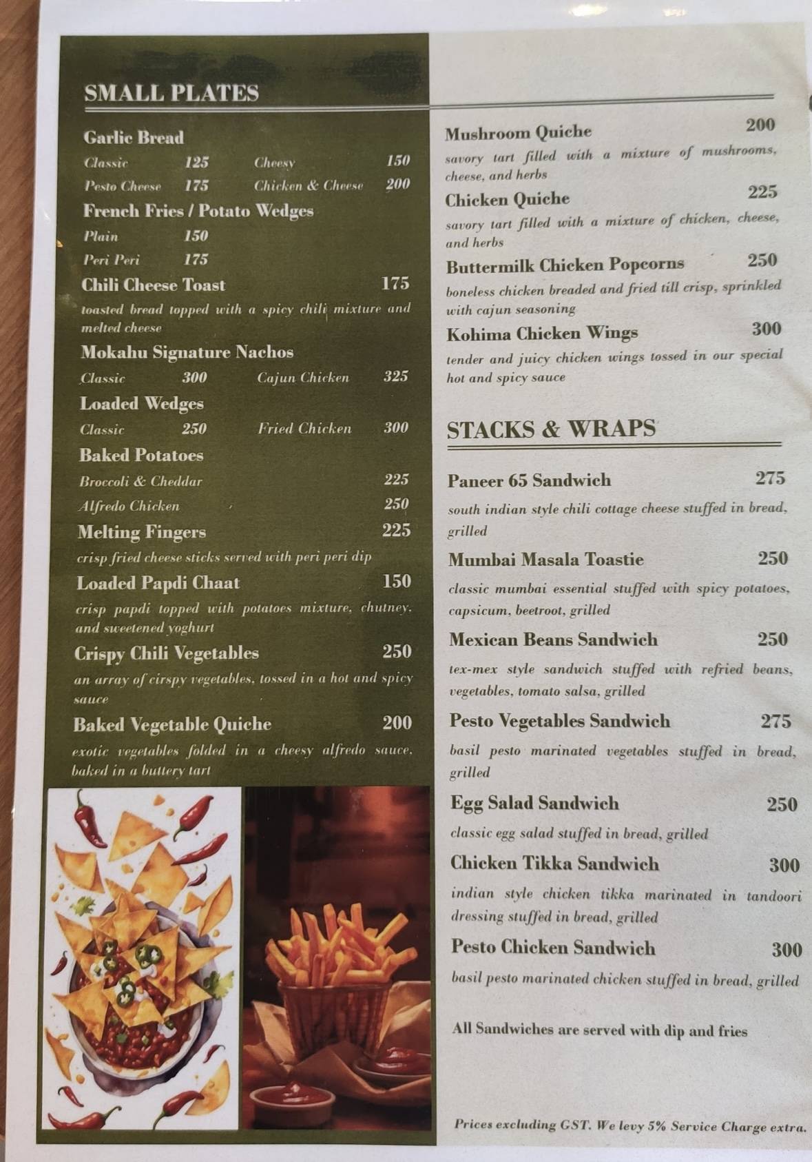 Mokahu menu
