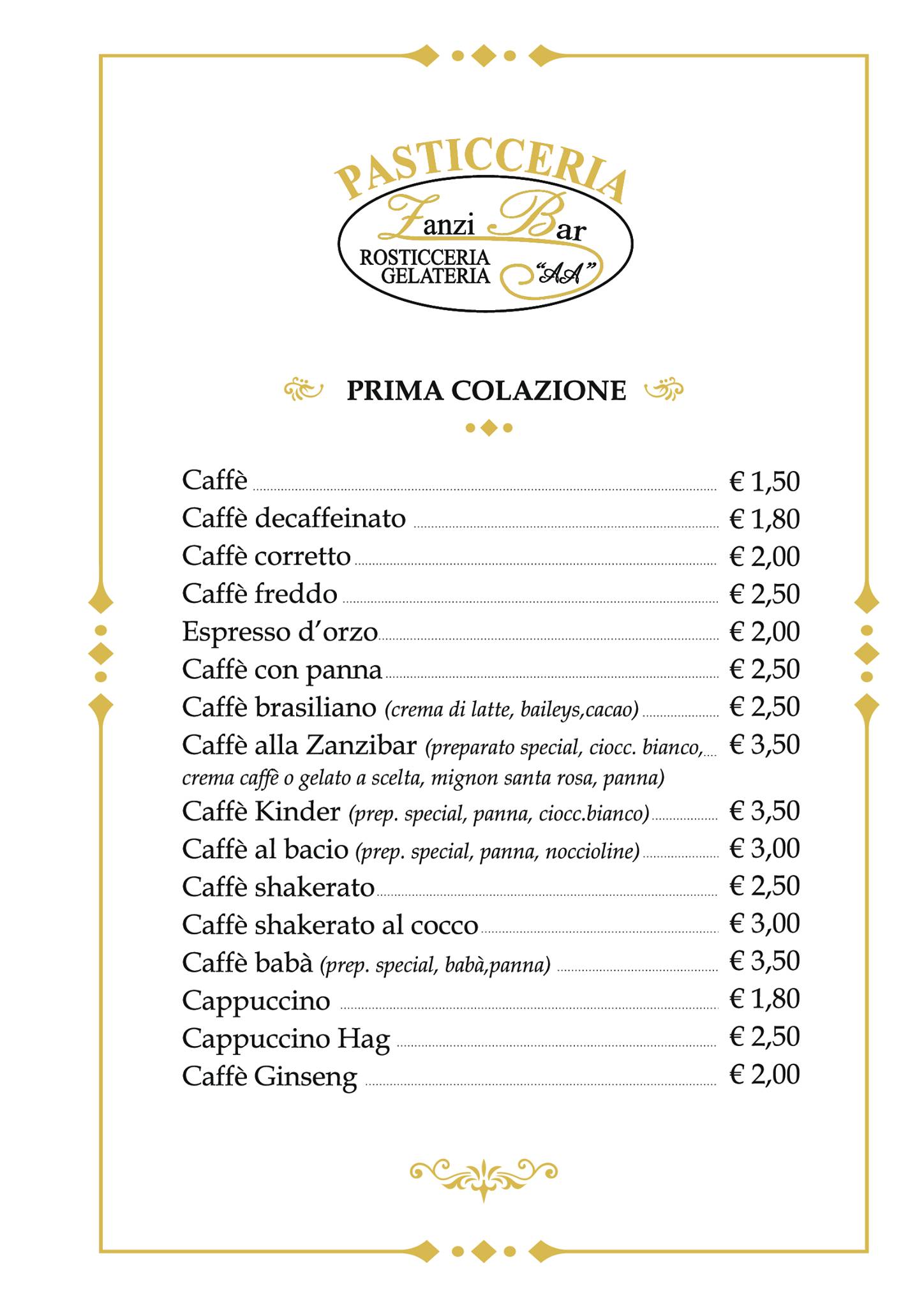 Menu di Zanzibar 