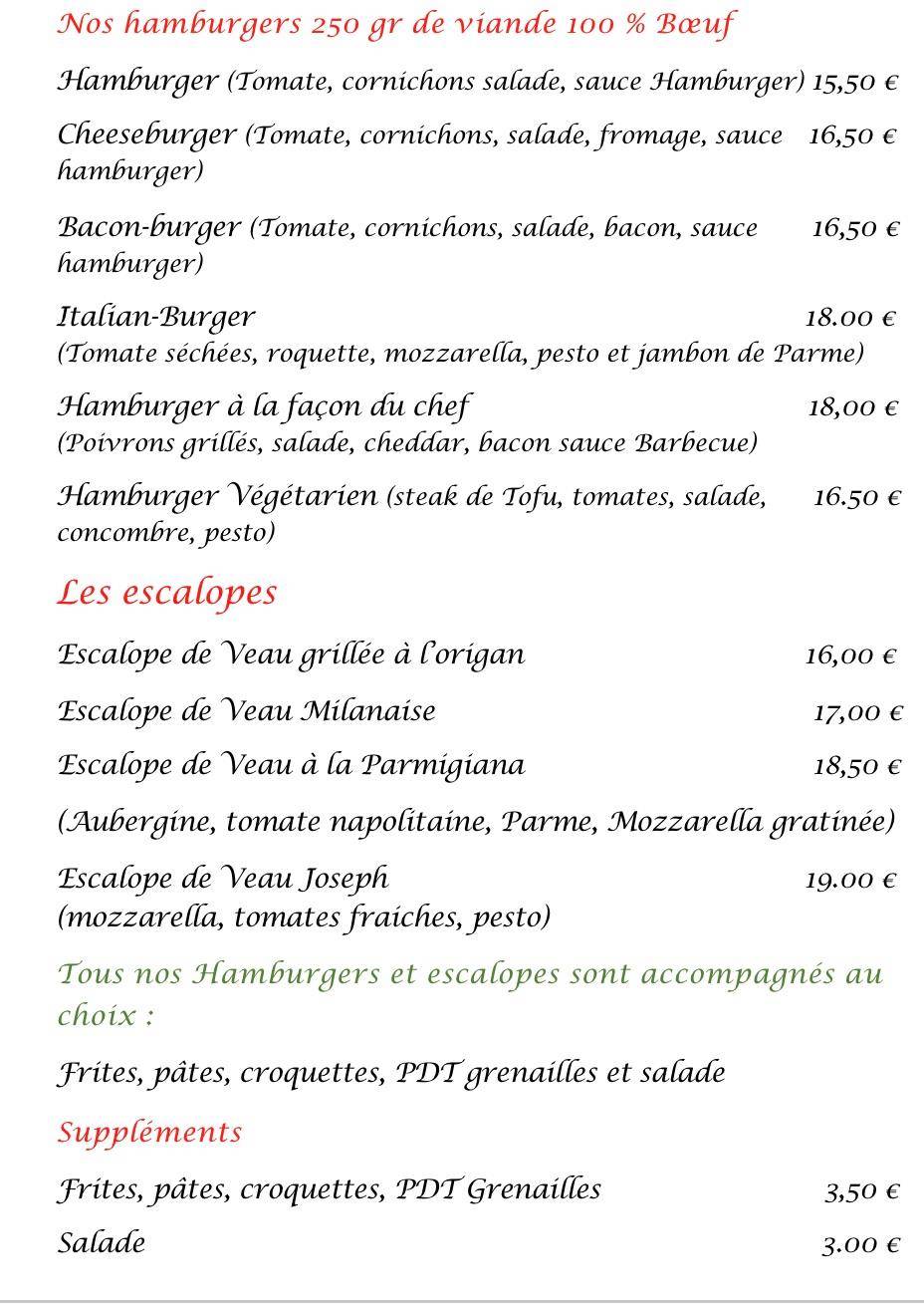 Menu de Chez Joseph