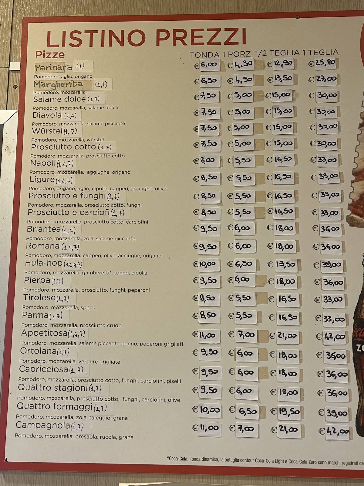 Menu di Pizzeria D'Asporto Hula-Hop 