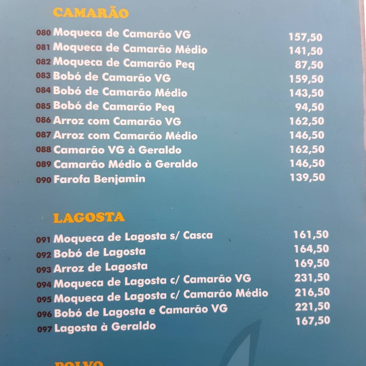 Moqueca do Geraldo cardápio