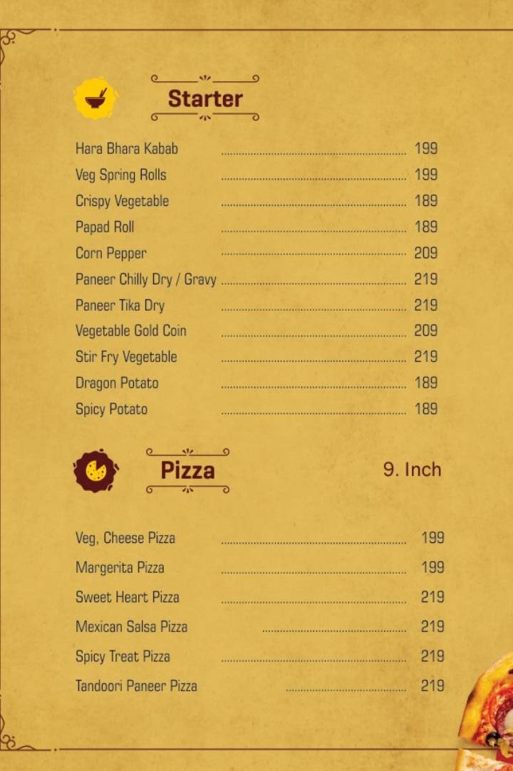 SUBH RESTAURANT menu