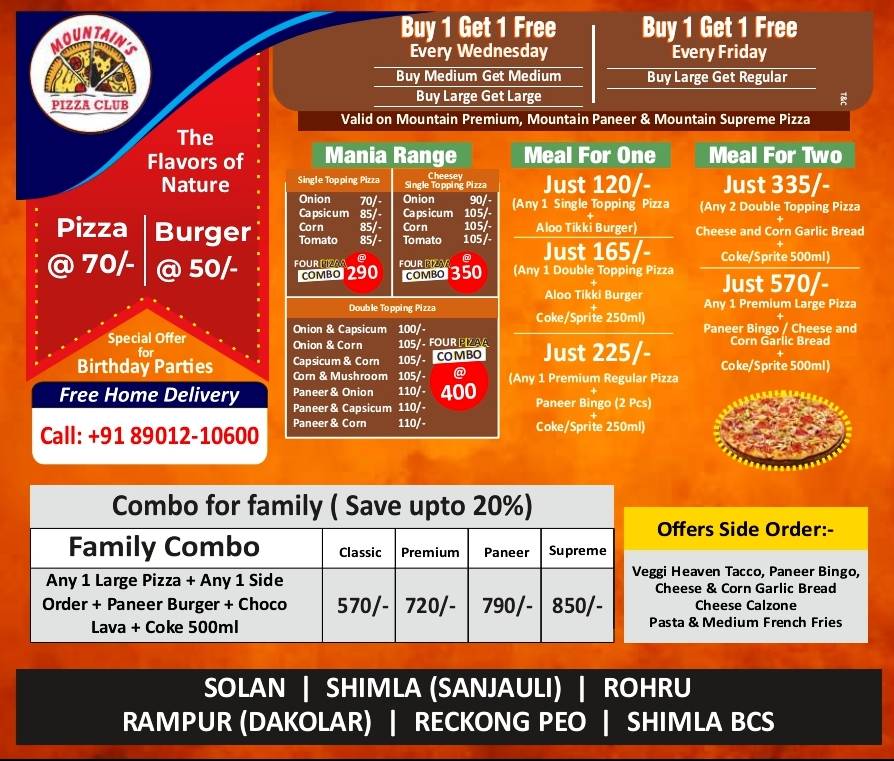 Mountain'S PIZZA Club, Sanjauli menu