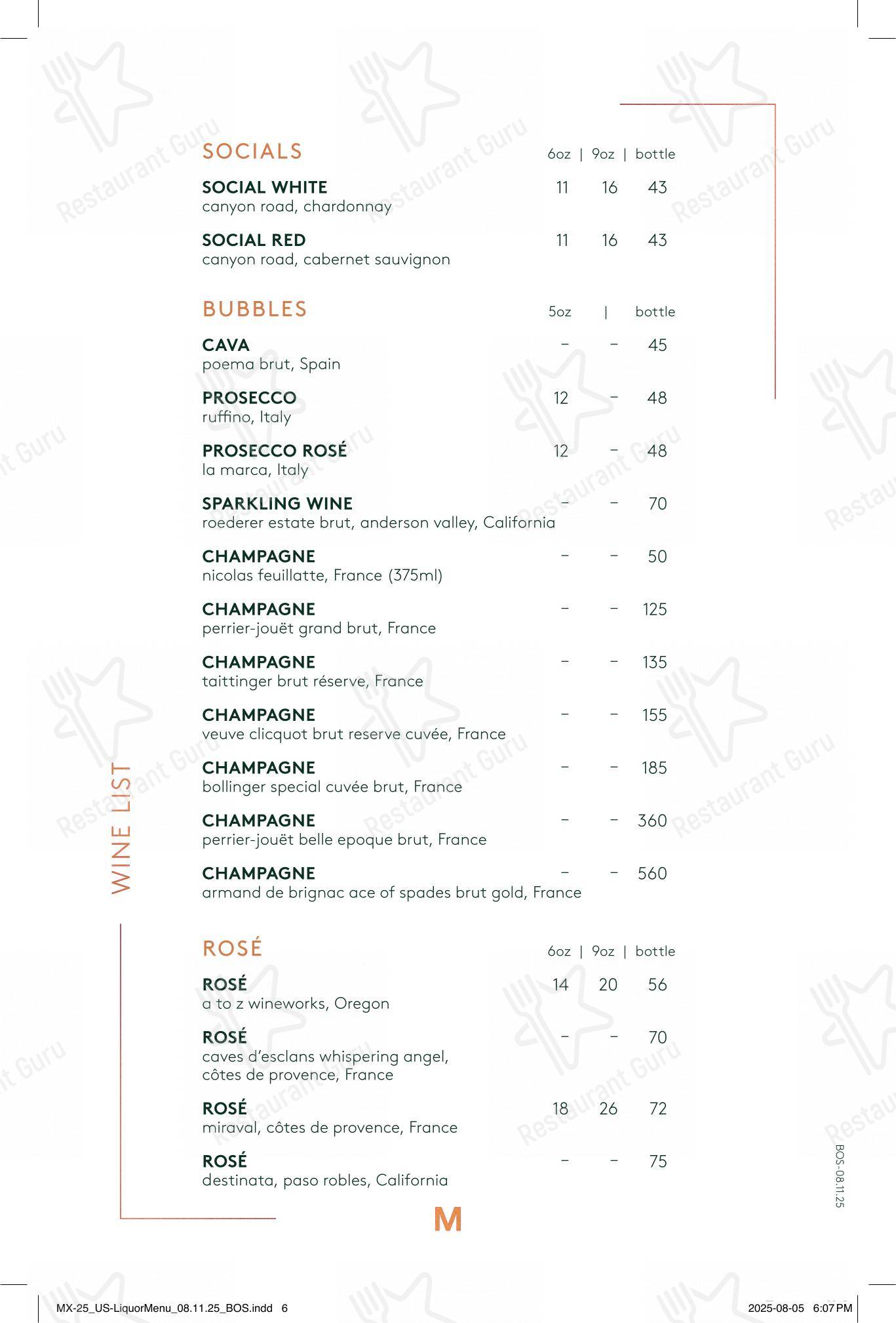 Menu bar pour Moxies Polo Park Restaurant dans Winnipeg
