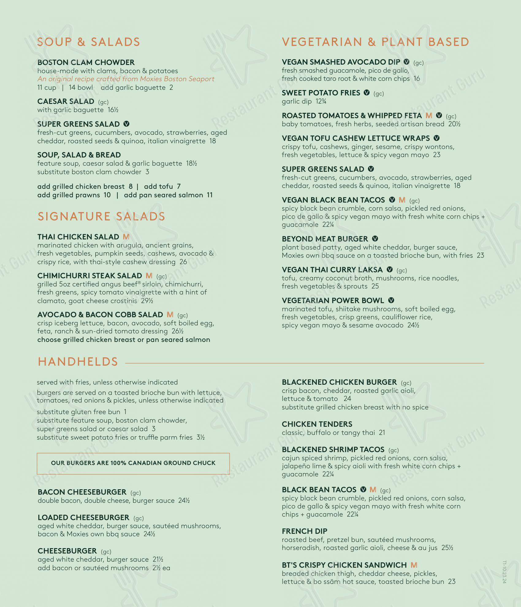 Moxies Polo Park Restaurant dans Winnipeg - Ночное меню