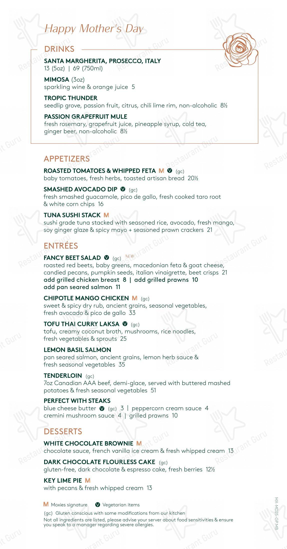 Menu pour Moxies Polo Park Restaurant - Коктейльная карта