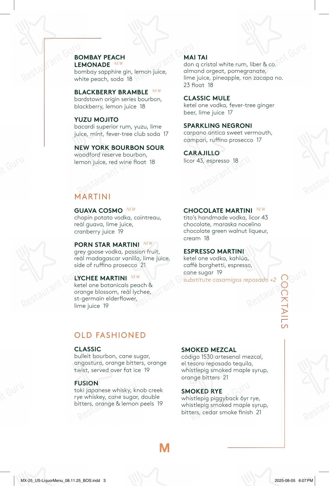 Menu bar pour Moxies Polo Park Restaurant restaurant à viande