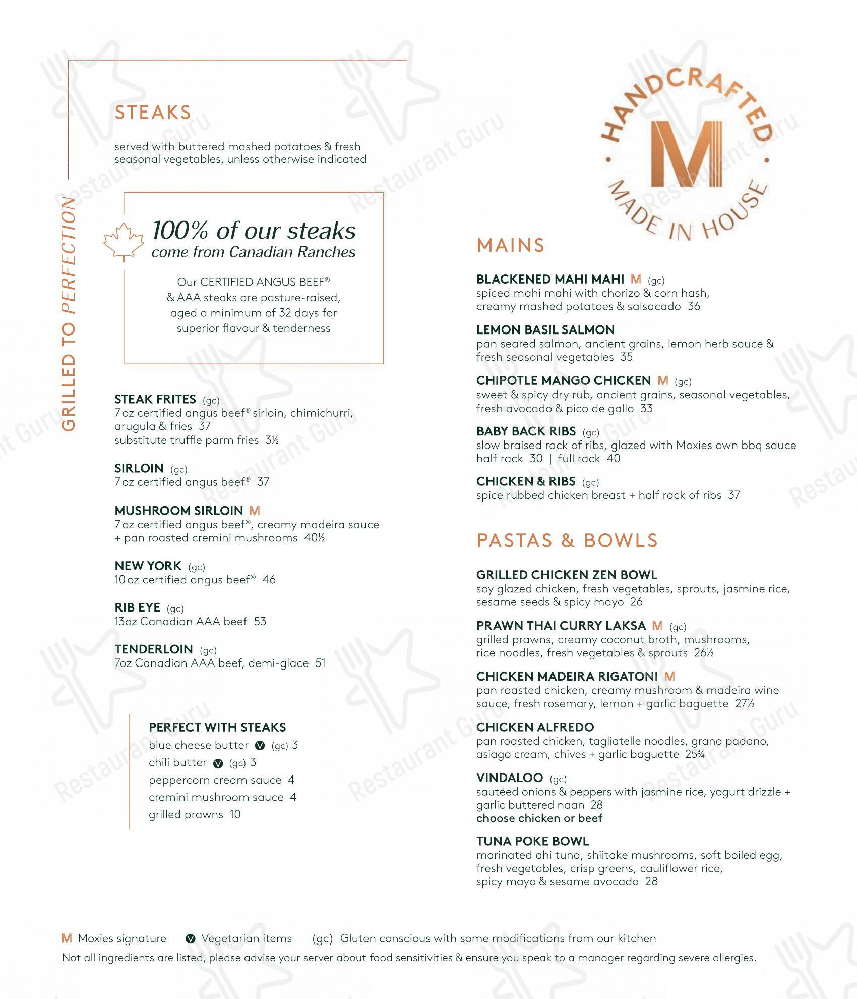 Moxies Polo Park Restaurant dans Winnipeg - Ночное меню