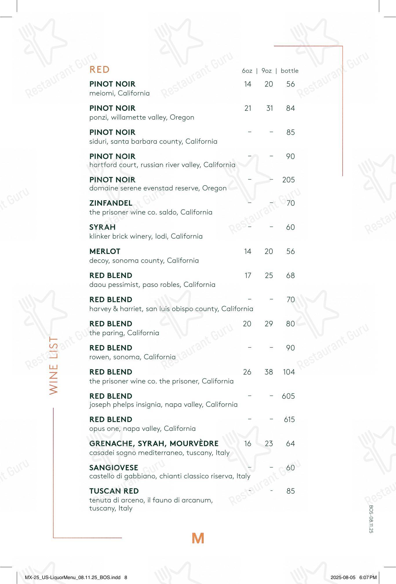 Menu bar pour Moxies Polo Park Restaurant dans Winnipeg