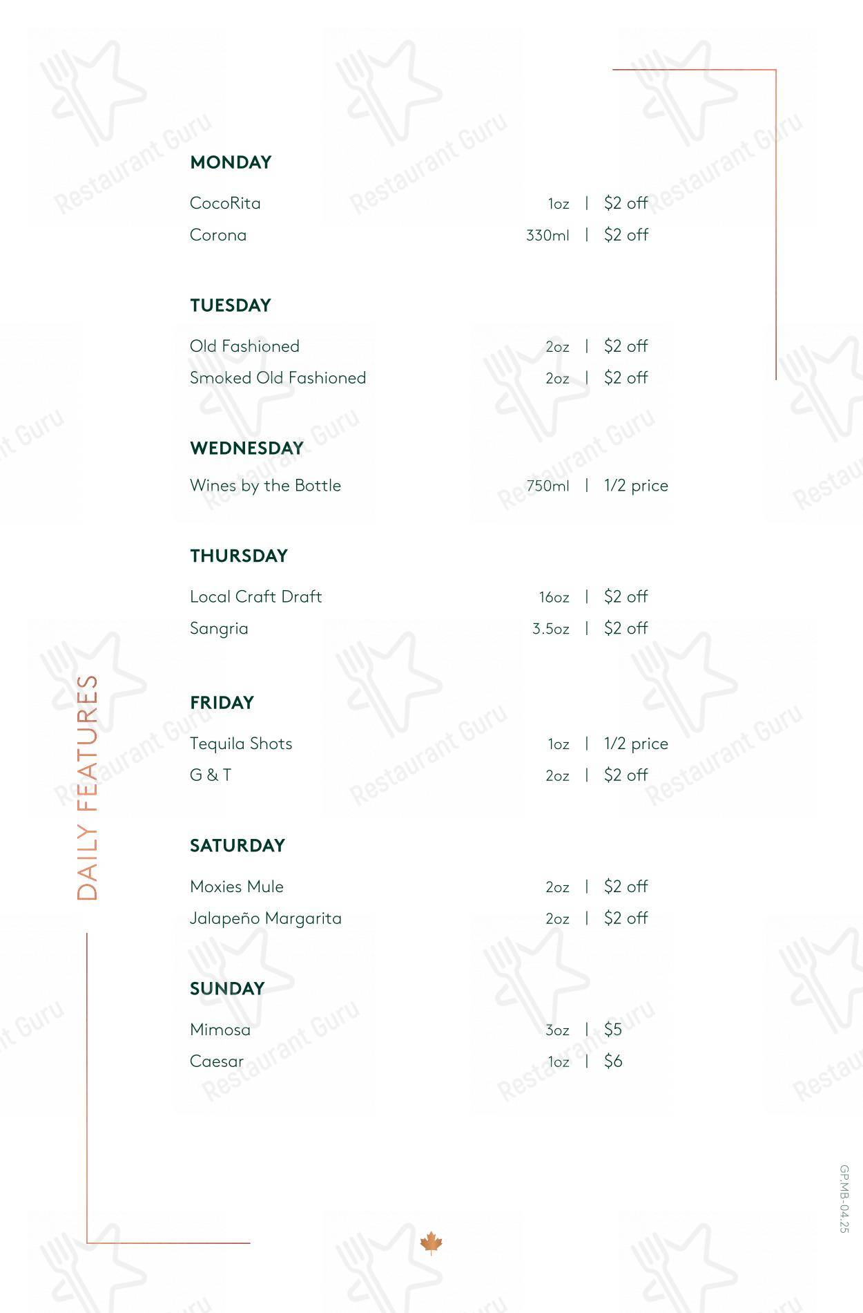 Menu pour Moxies Polo Park Restaurant