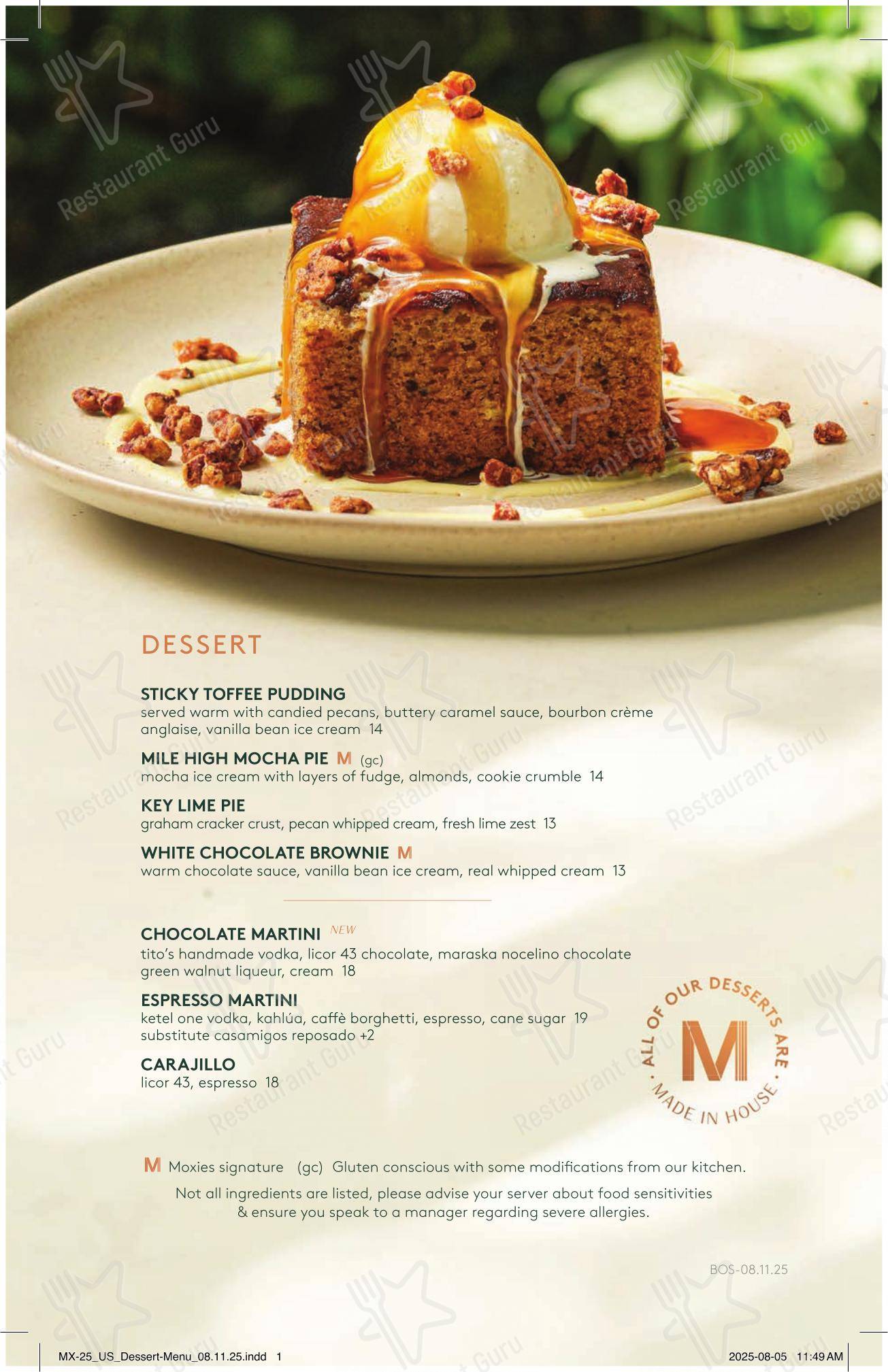 Menu pour Moxies Polo Park Restaurant - 菜单