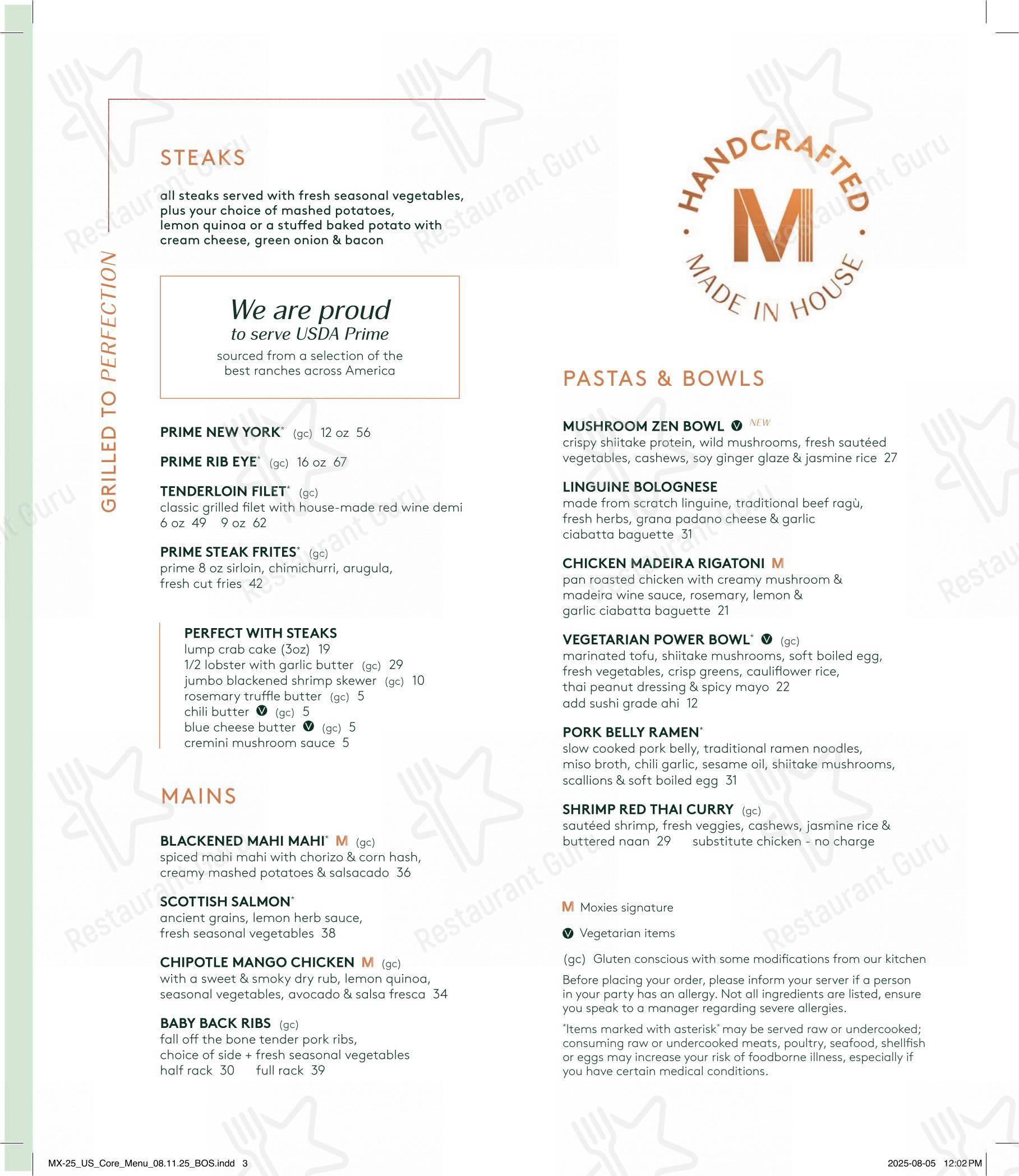Moxies Polo Park Restaurant dans Winnipeg - Menu