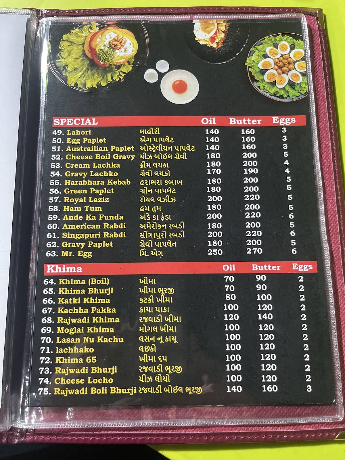 Mr Eggs menu