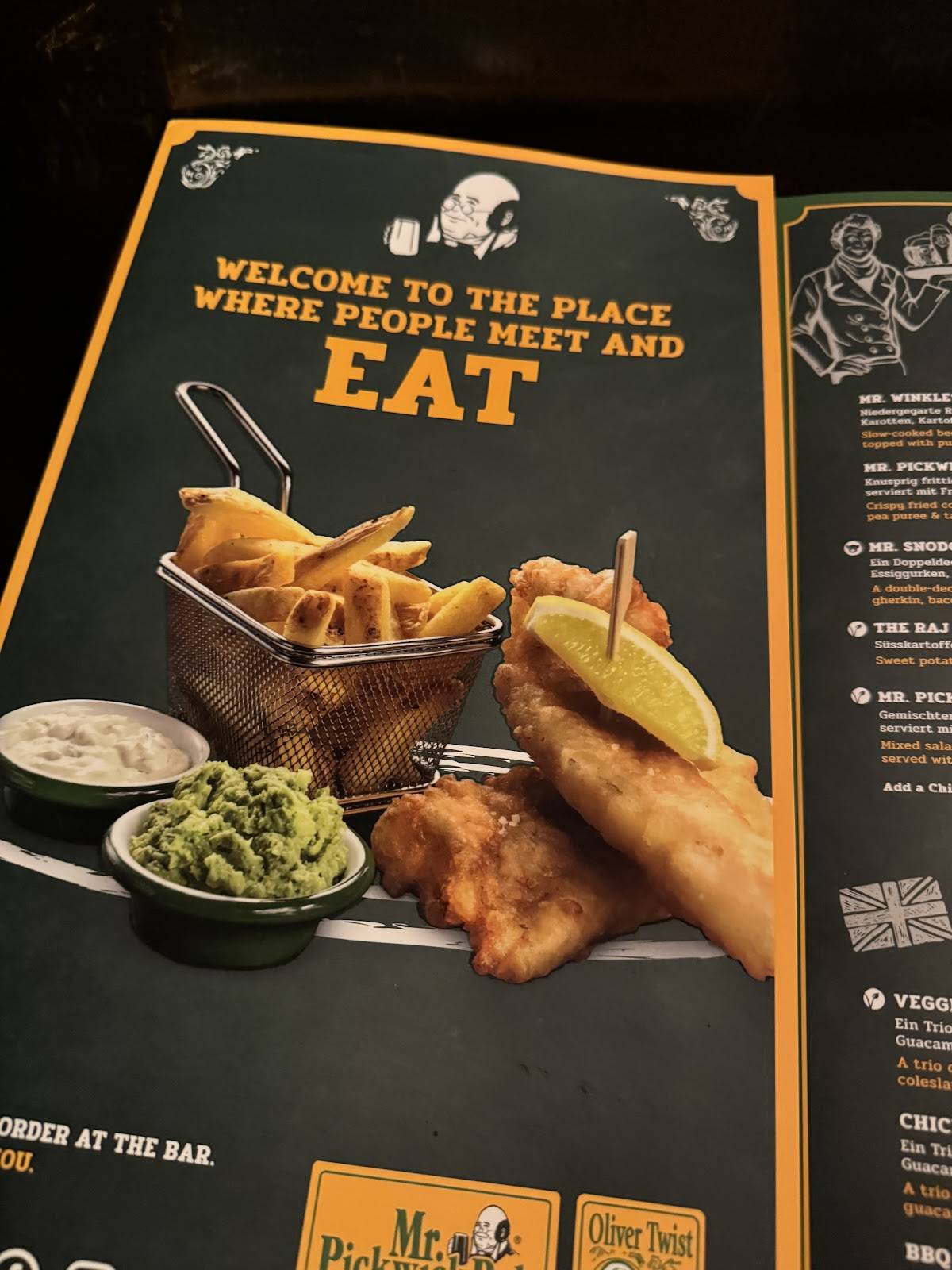 Menu di Mr. Pickwick Pub Bern 