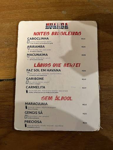 Muamba Bar e Coquetéis cardápio