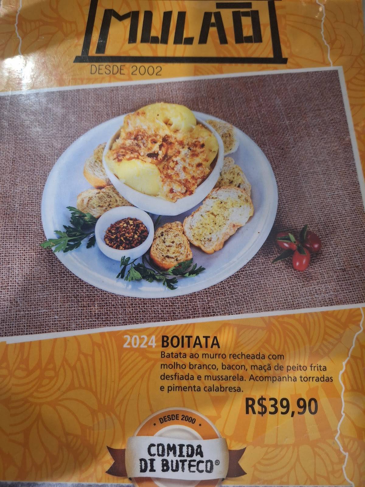 Mulão cardápio