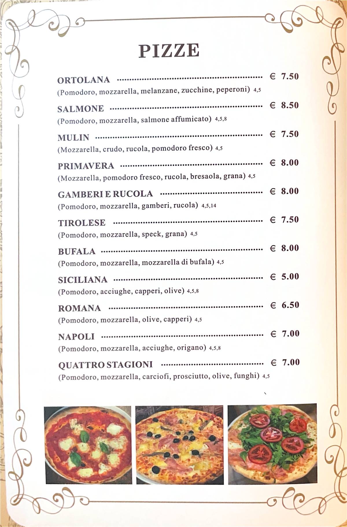 Menu di Mulin de Milan 
