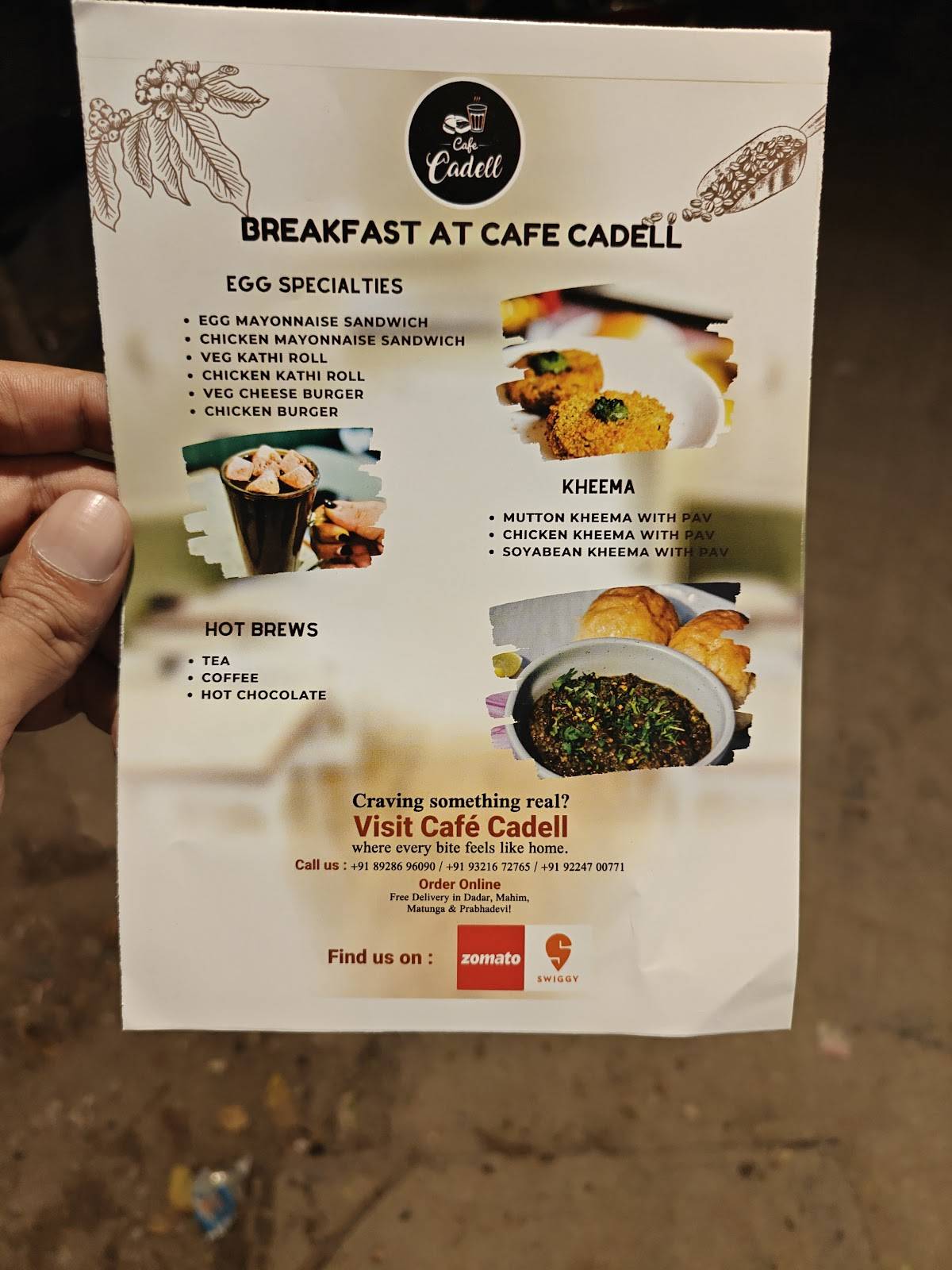 Cafe Cadell menu