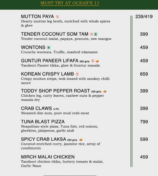 OCEAN'S 11 menu