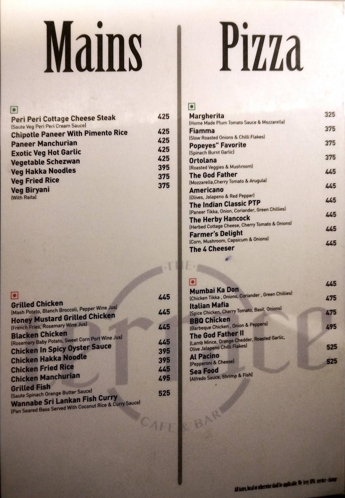 The Terrace menu