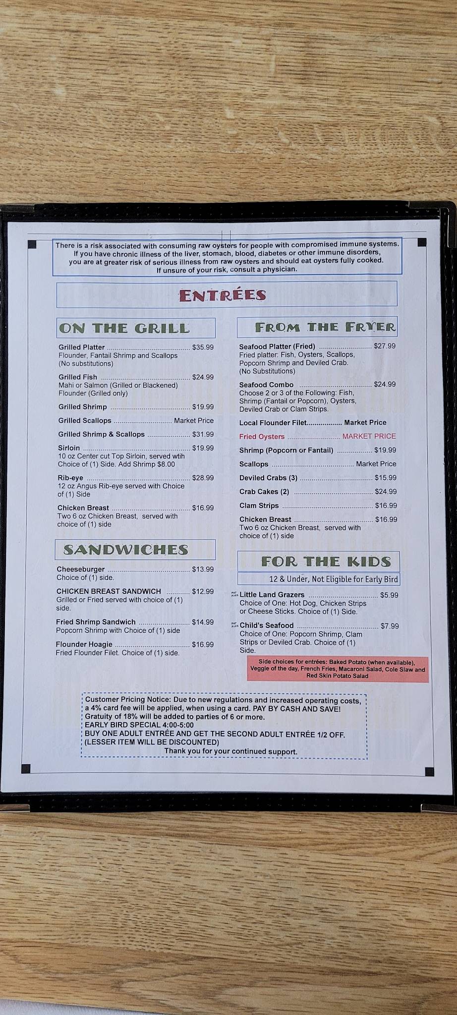Menu at Nance's Restaurant, Murrells Inlet, US17 BUS