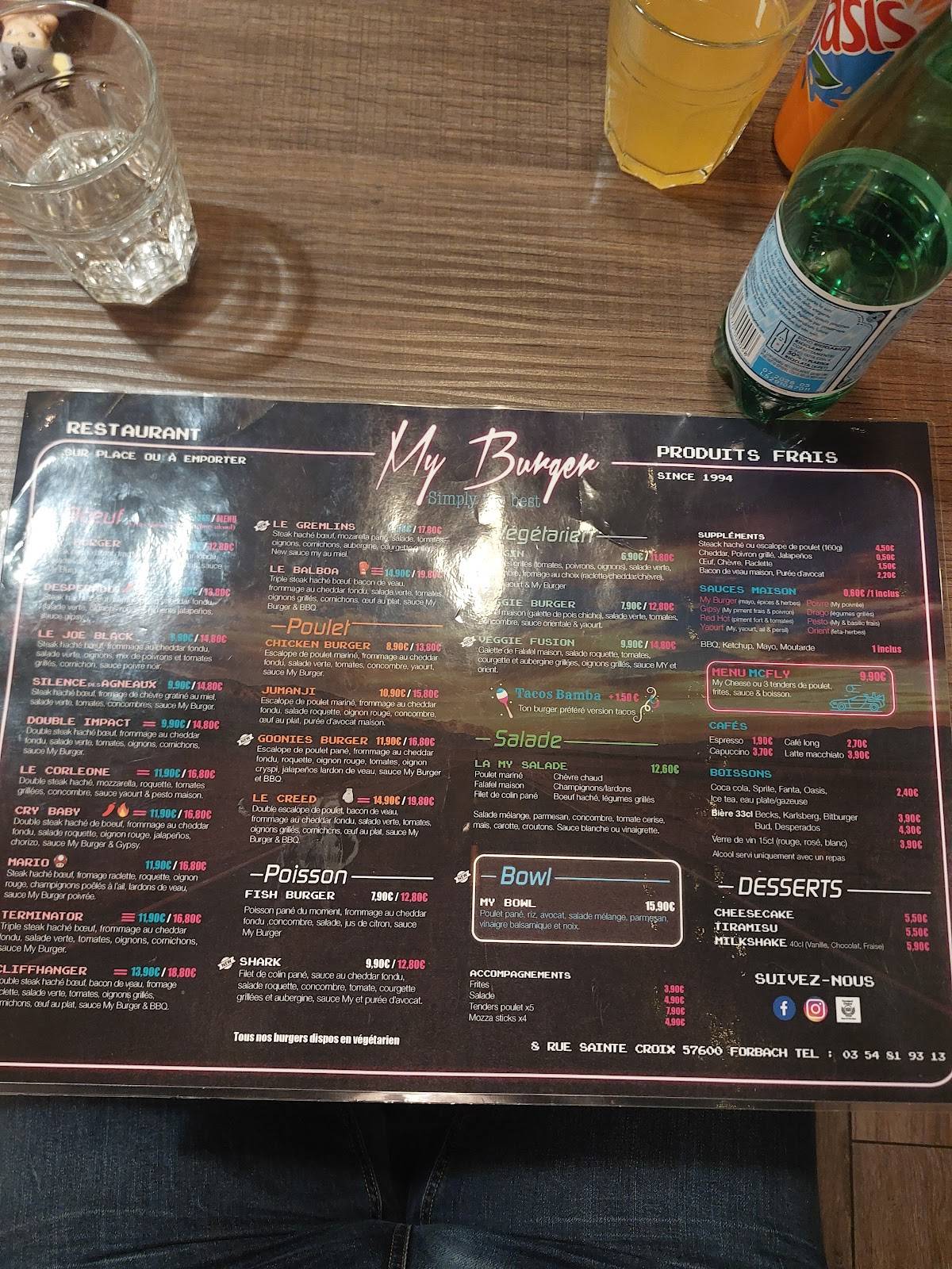 Menu de My Burger