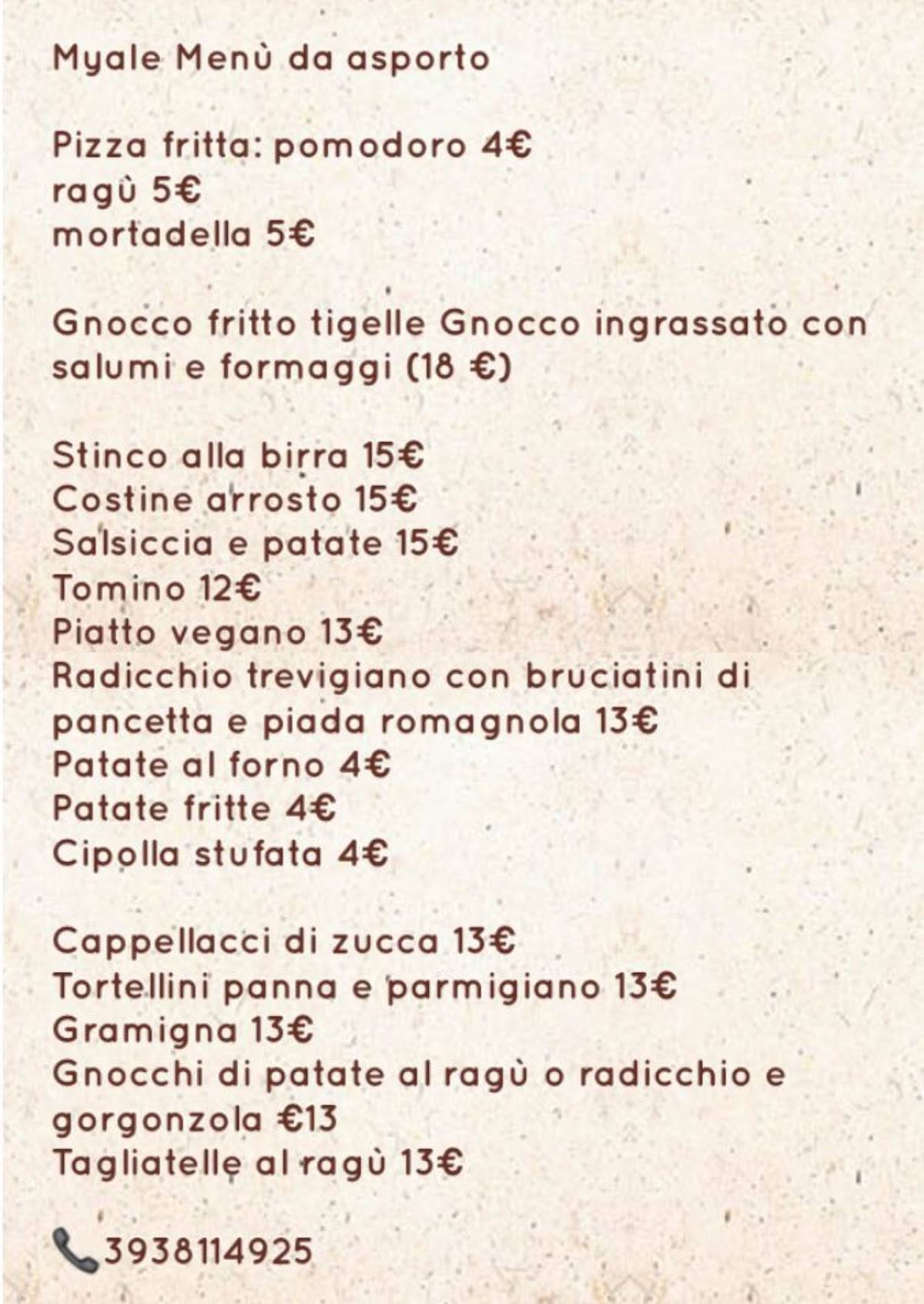 Menu di Myale in cucina (piazza Verdi 13) 