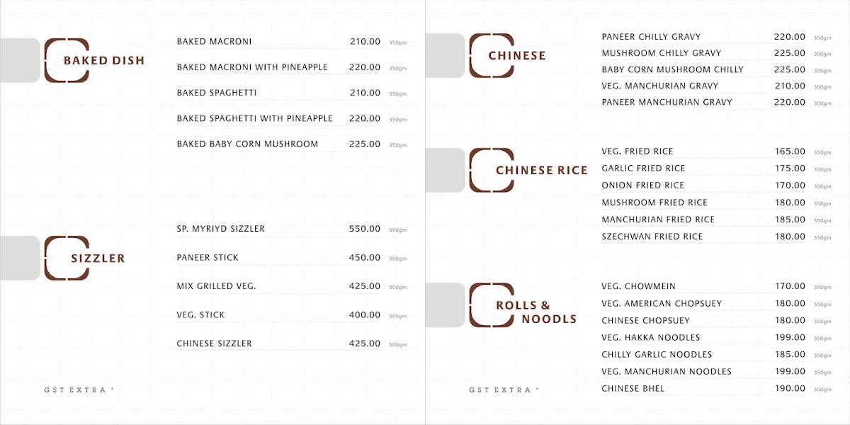 Myriad Restaurant & Banquets menu