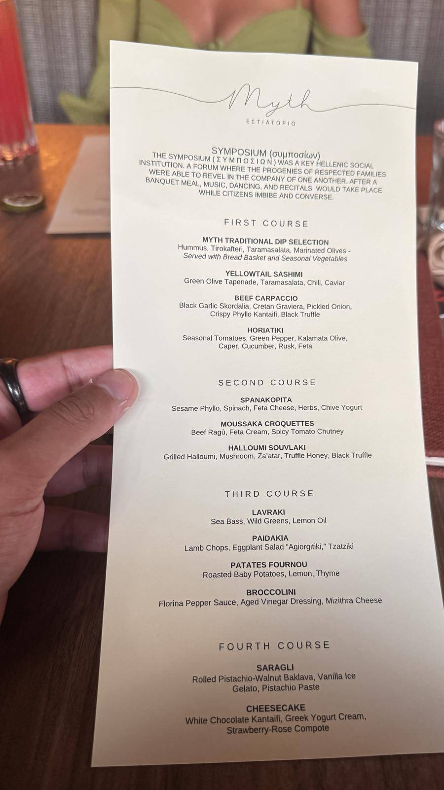 Menu de Myth