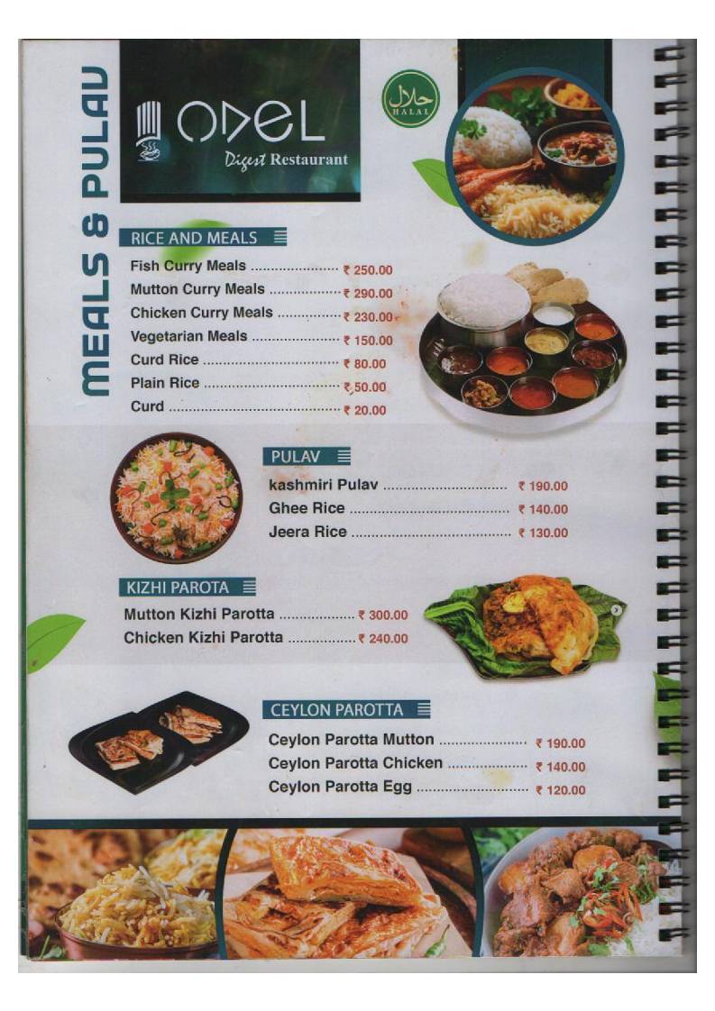 Odel digest Restaurant Nagercoil menu