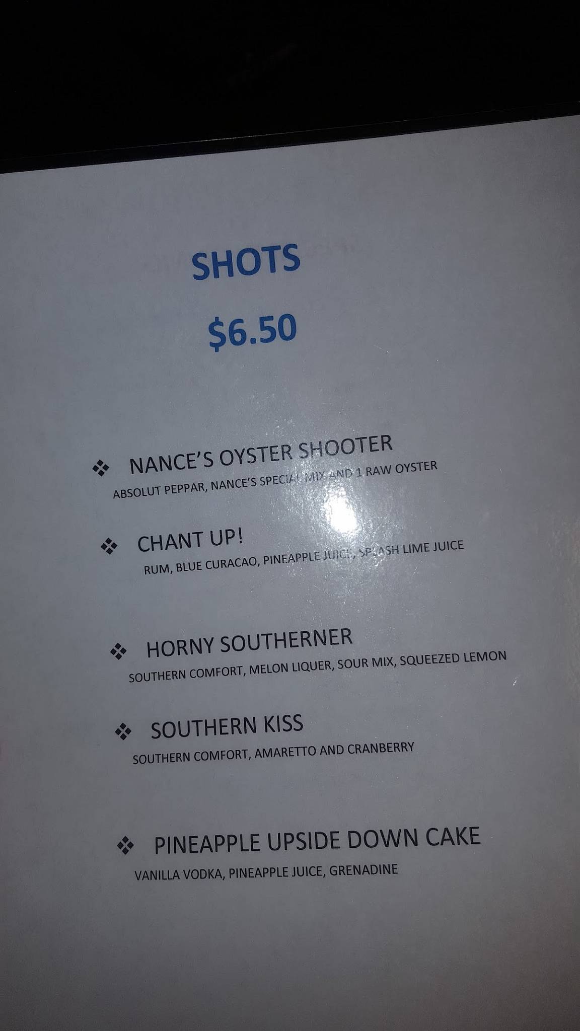 Menu at Nance's Restaurant, Murrells Inlet, US17 BUS