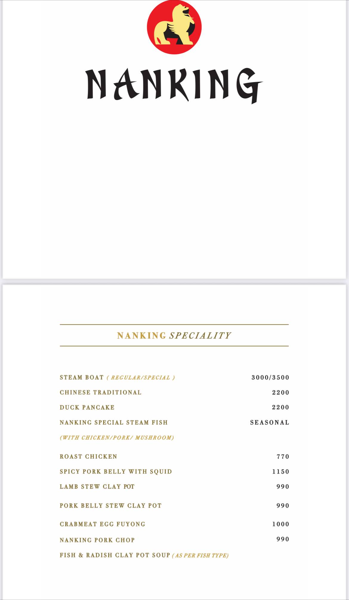 Nanking Chinese Restaurant menu