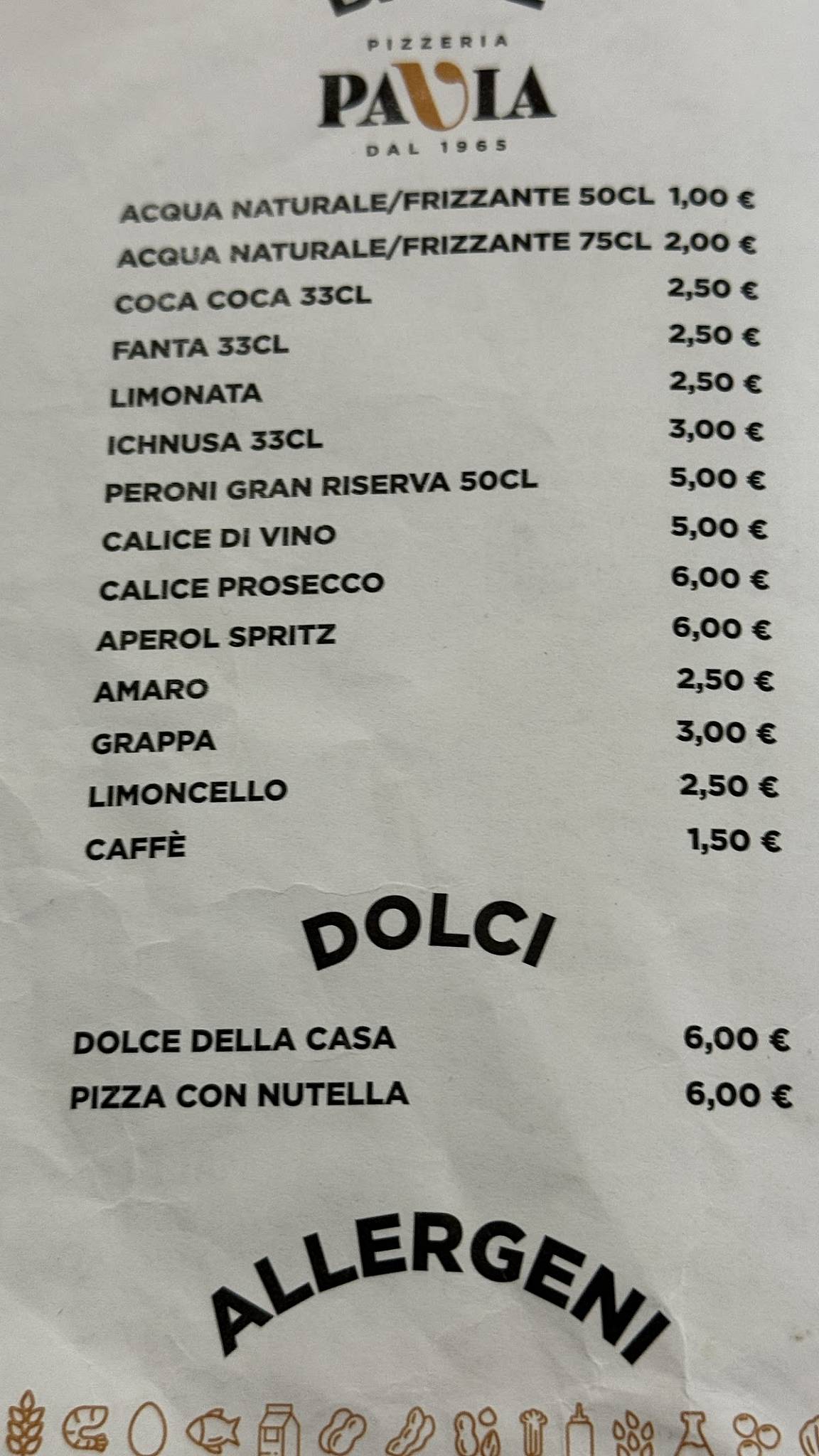 Menu di Pizzeria Pavia 