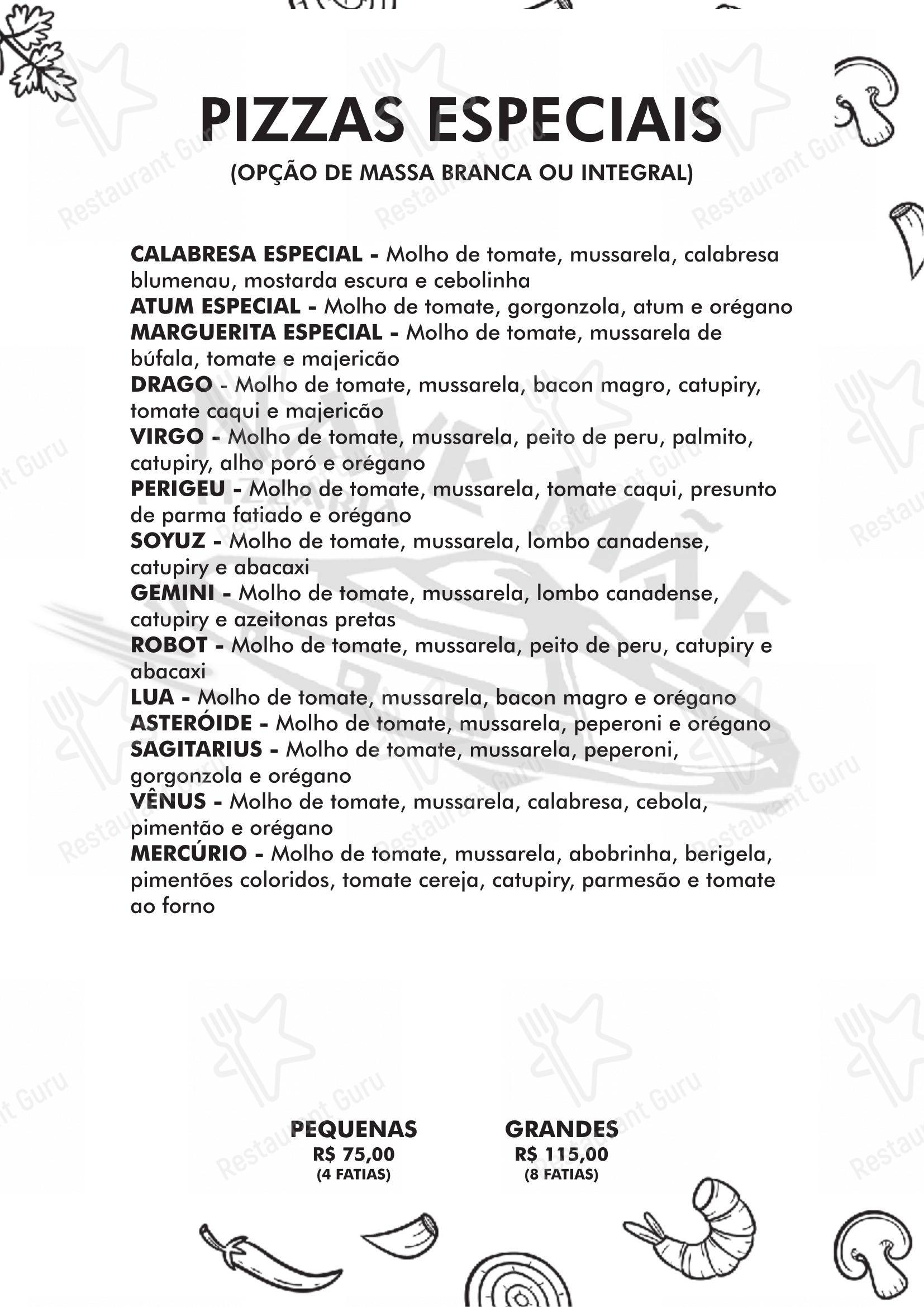 Menu para Pizzaria Nave Mãe pizzaria