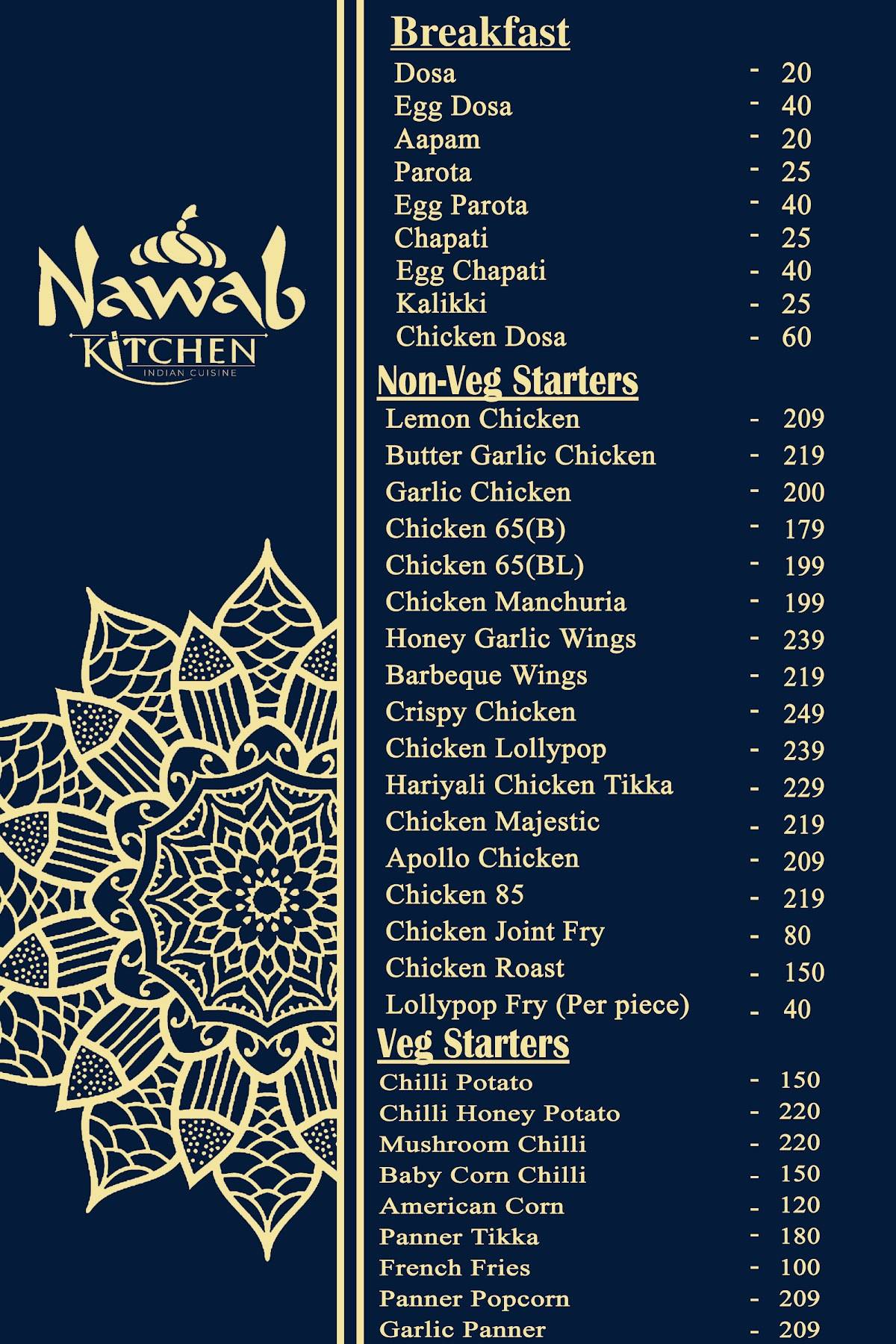 Nawab’s Kitchen menu