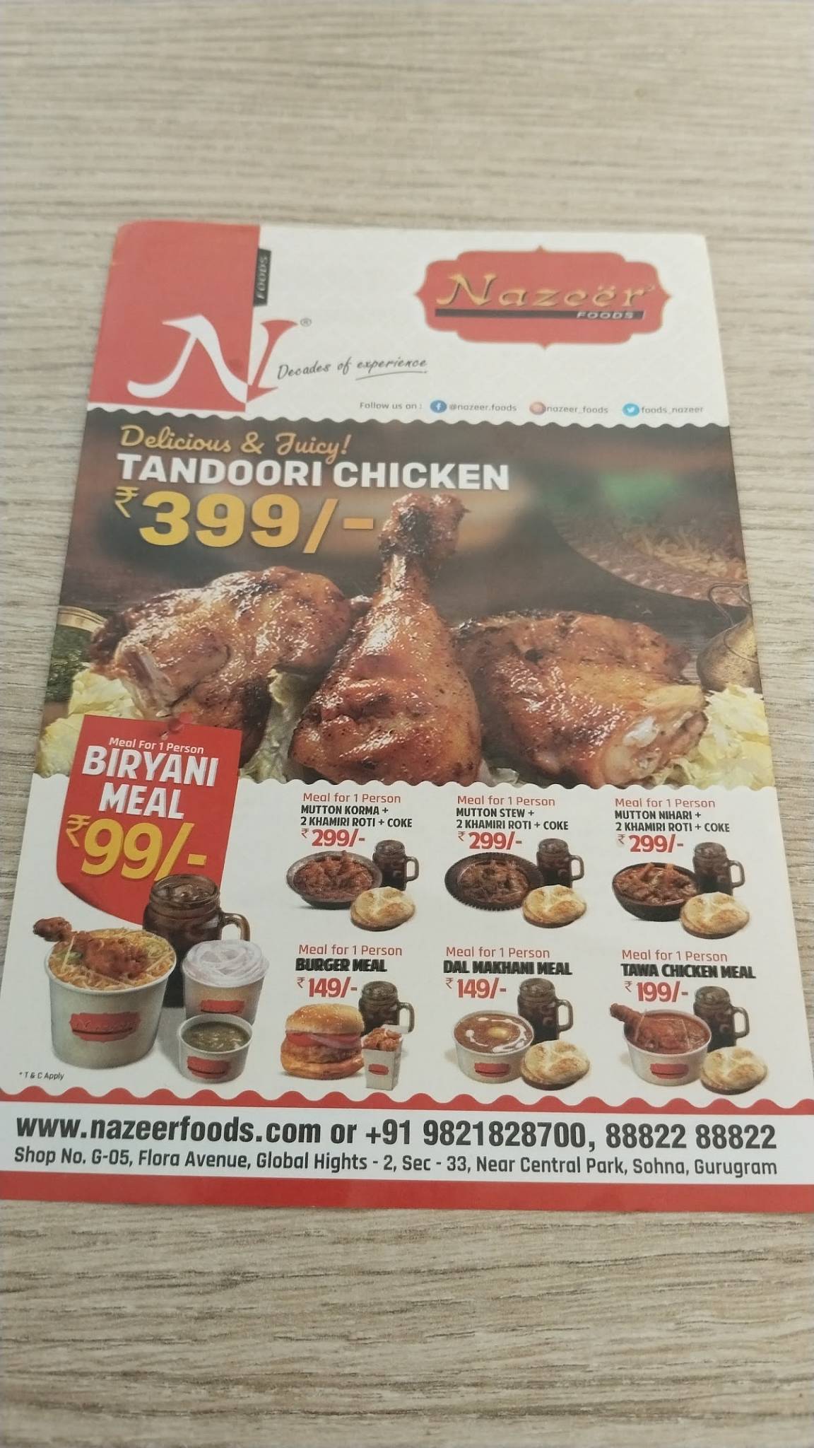 Nazeer Foods menu