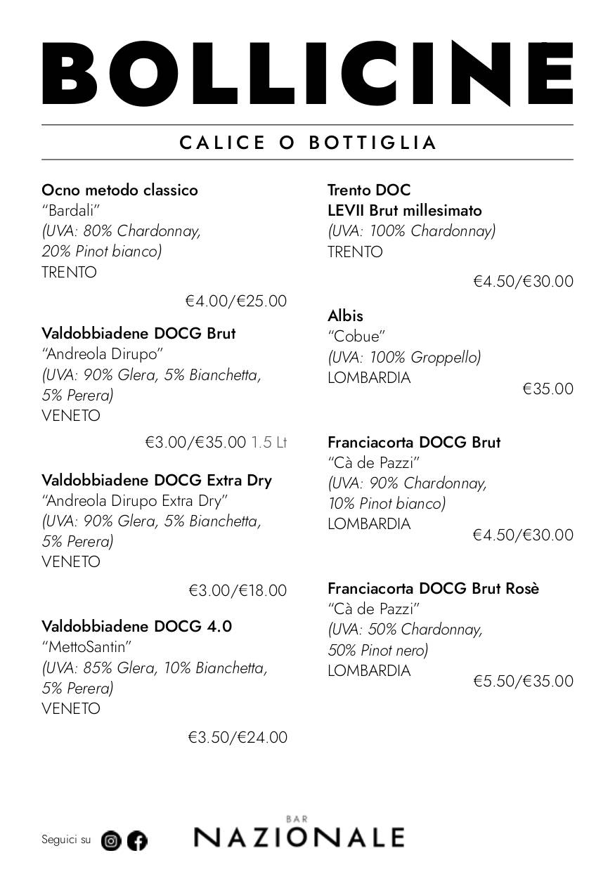 Menu di Caffè Nazionale 